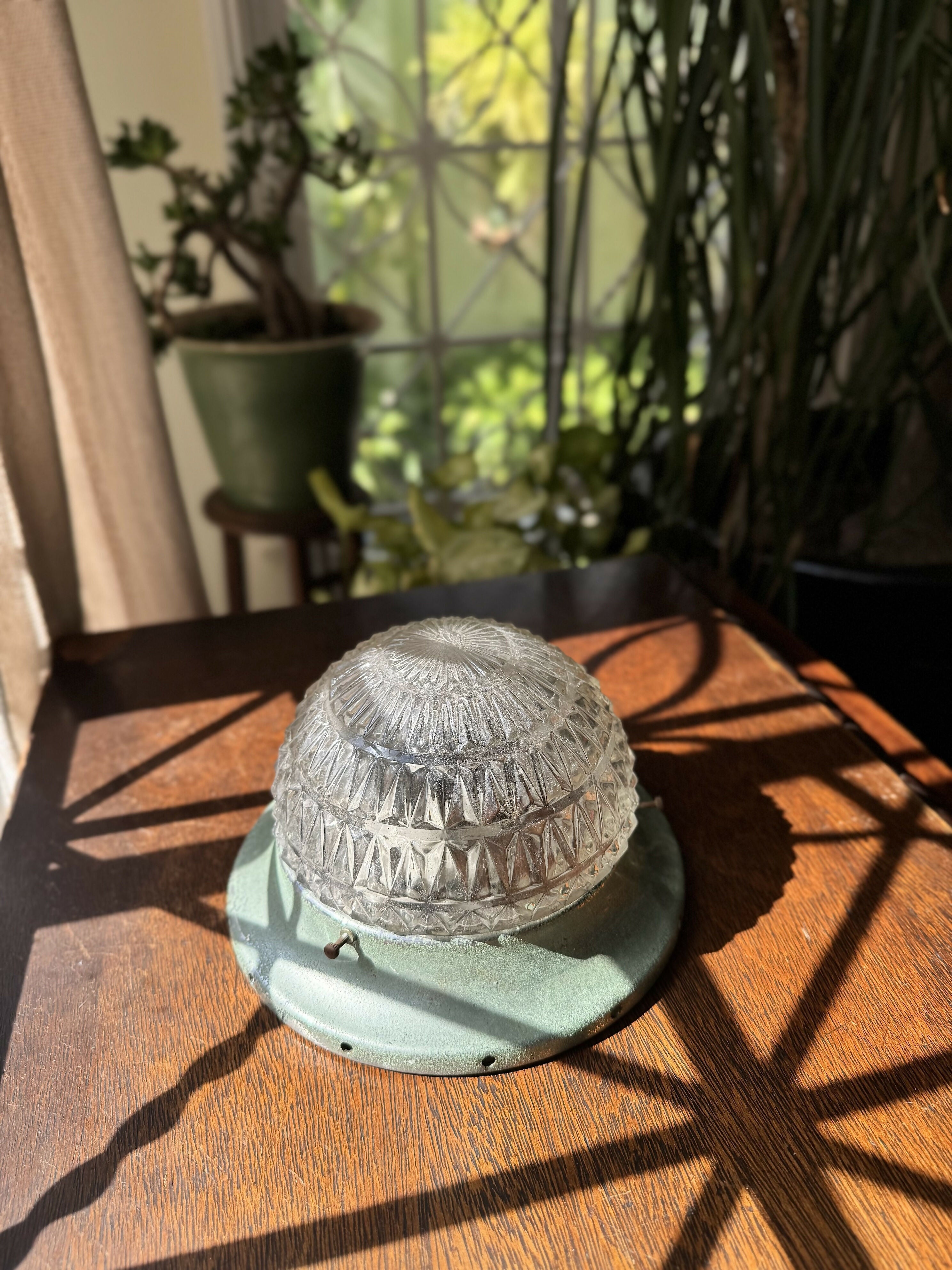 Plafon vintage redondo para teto ou parede em vidro texturizado