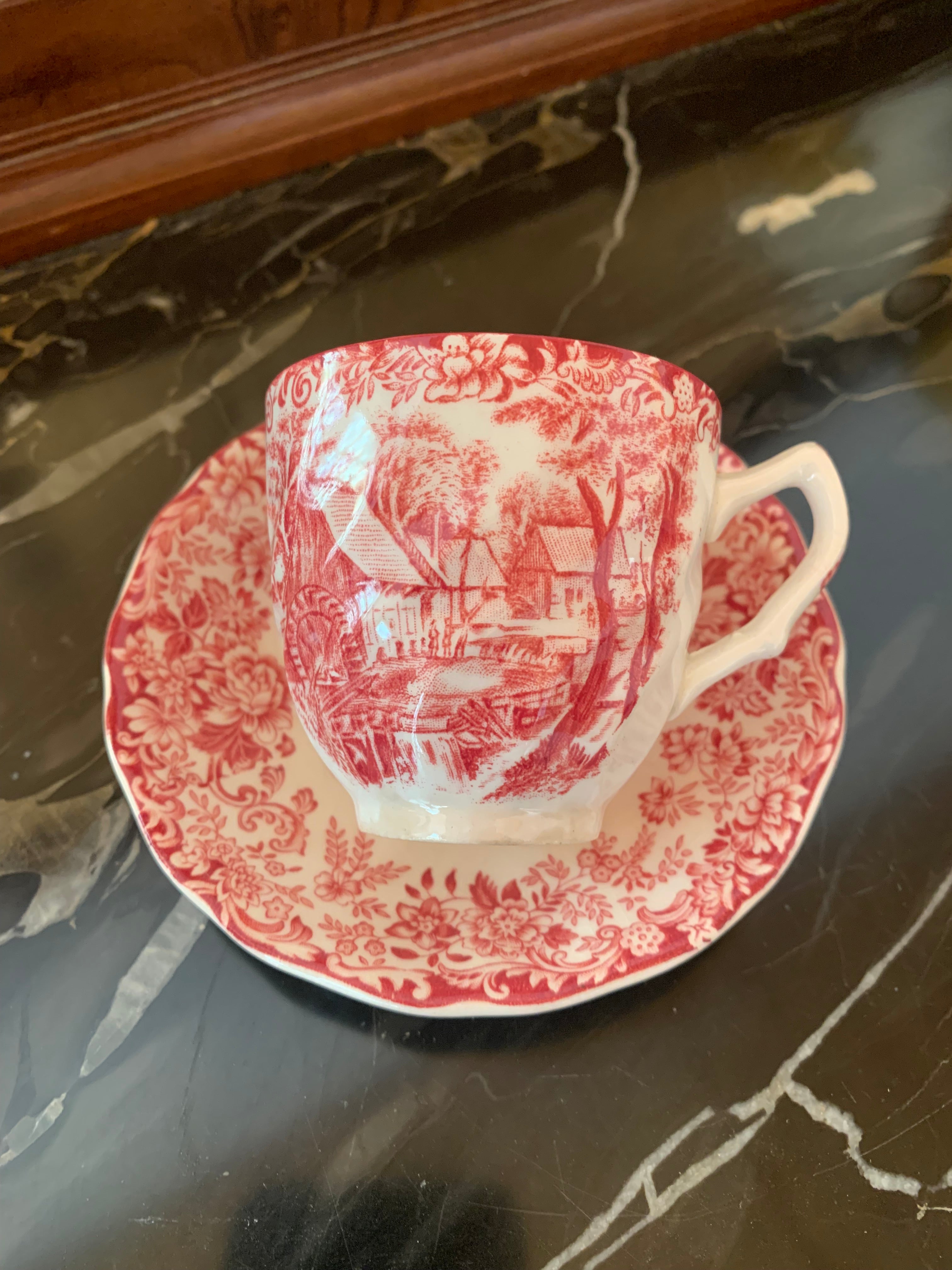 Xícara grande de café Inglesa Johnson &amp; Bros Mill Stream em faiança