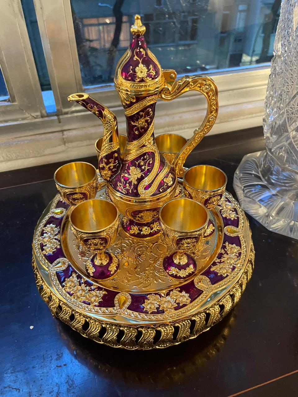 Conjunto para café turco em metal dourado