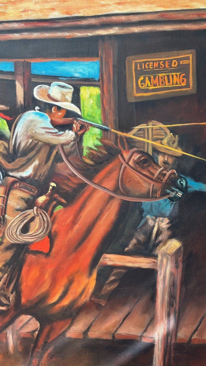 Quadro Pintura Óleo sobre Tela - Cena do Velho Oeste
