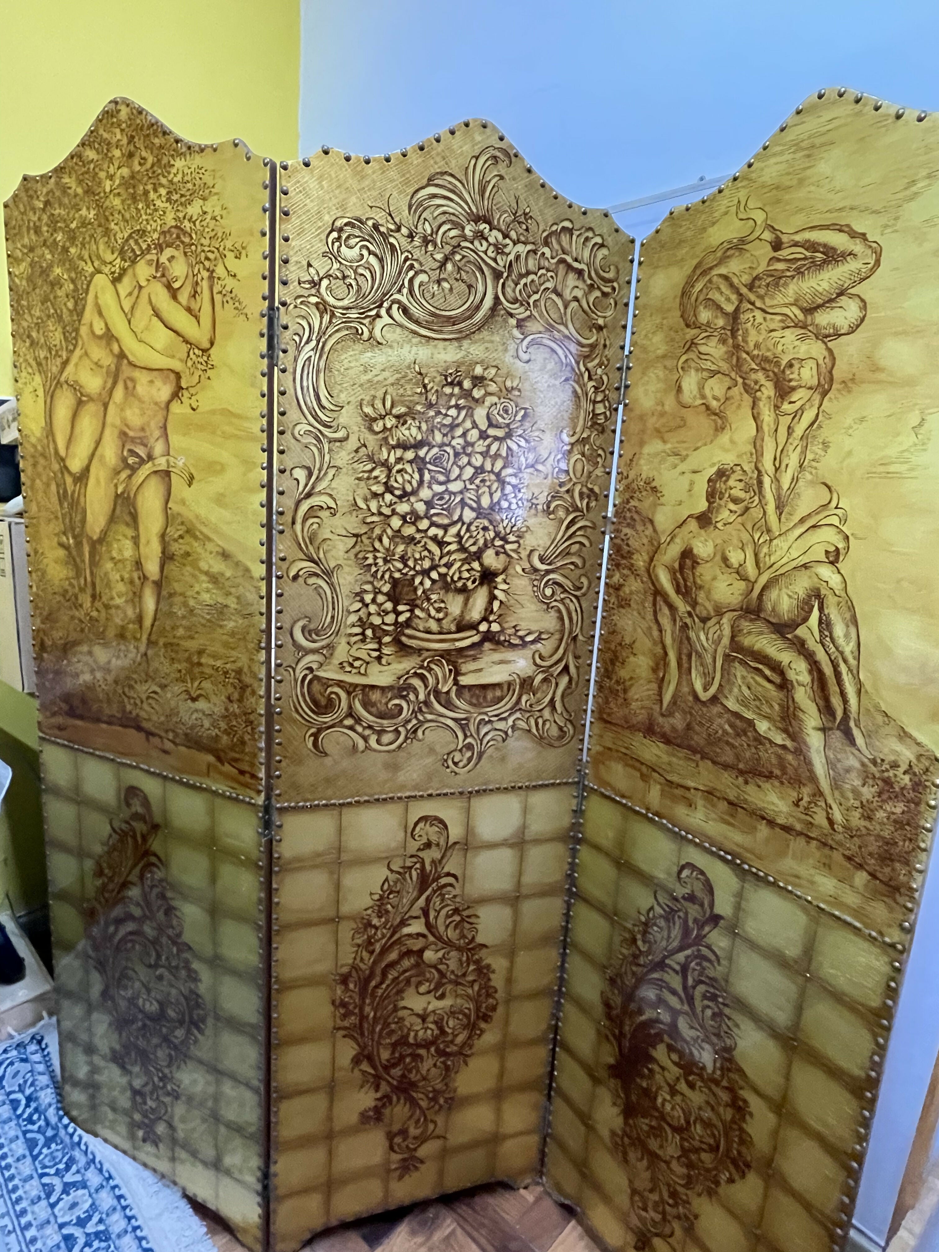 Biombo dourado Adão e Eva