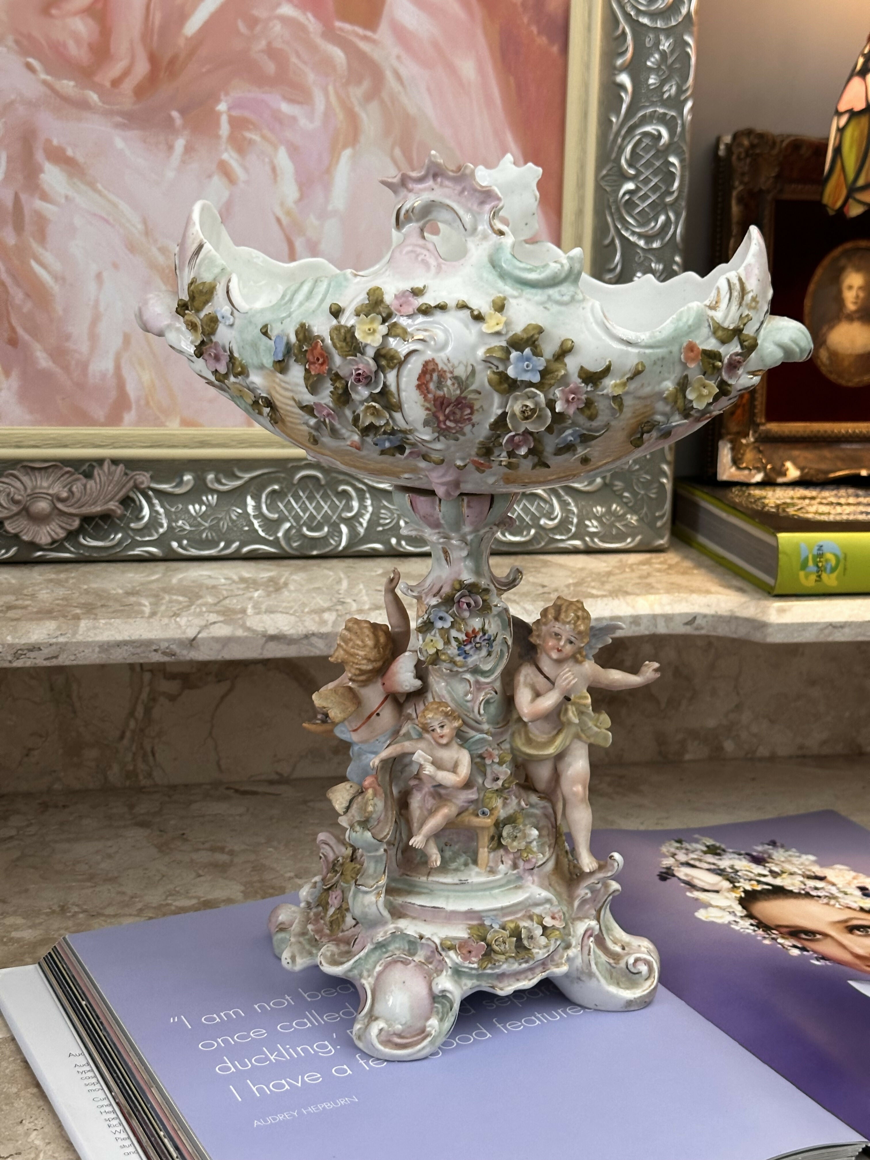 ANTIGO centro de mesa - porcelana Sitzendorf- estilo Dresden Peça central de mesa porcelana