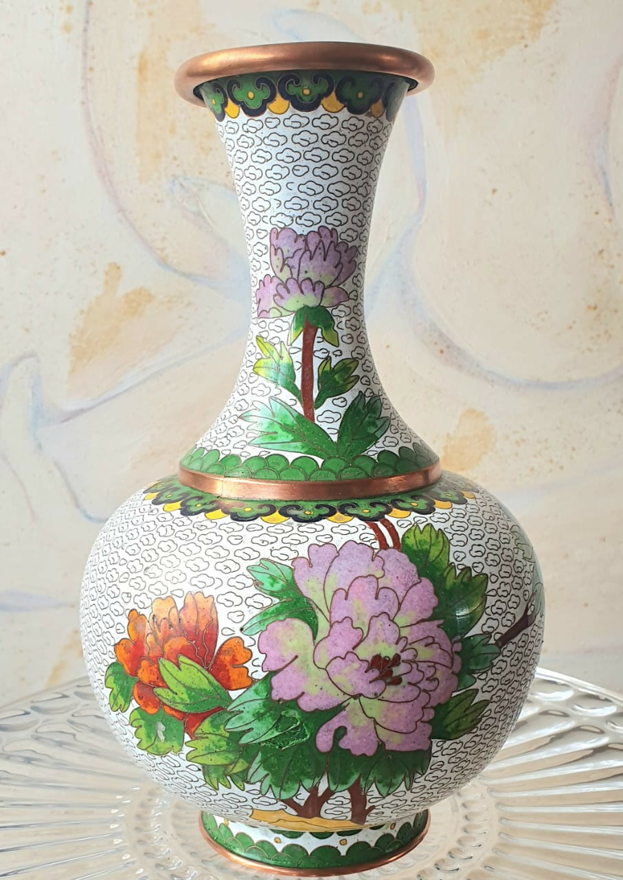 Vaso floral em cloisonné 24cm, em incrível estado de conservação!