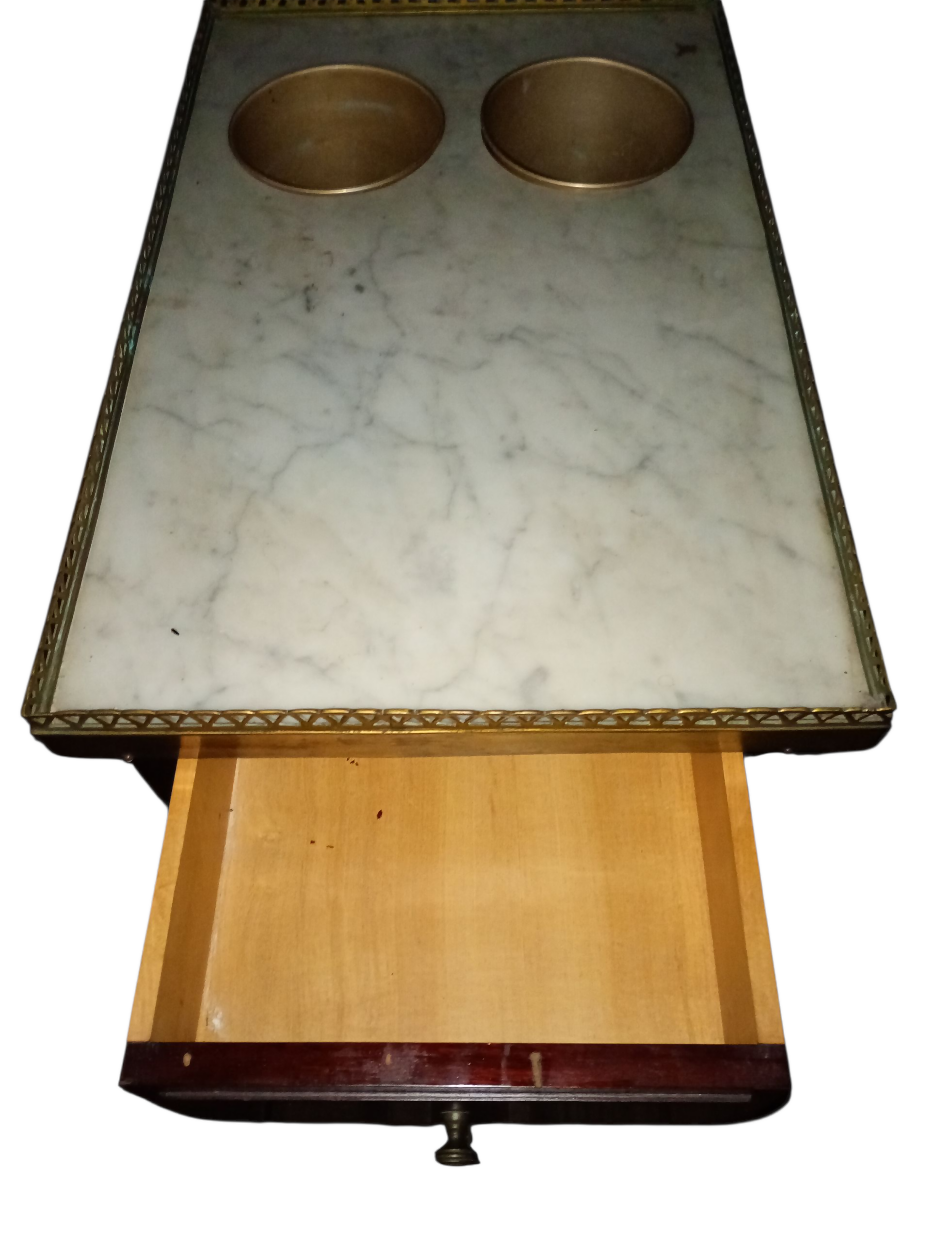 Mesinha com floreiras em Mogno com tampo em mármore