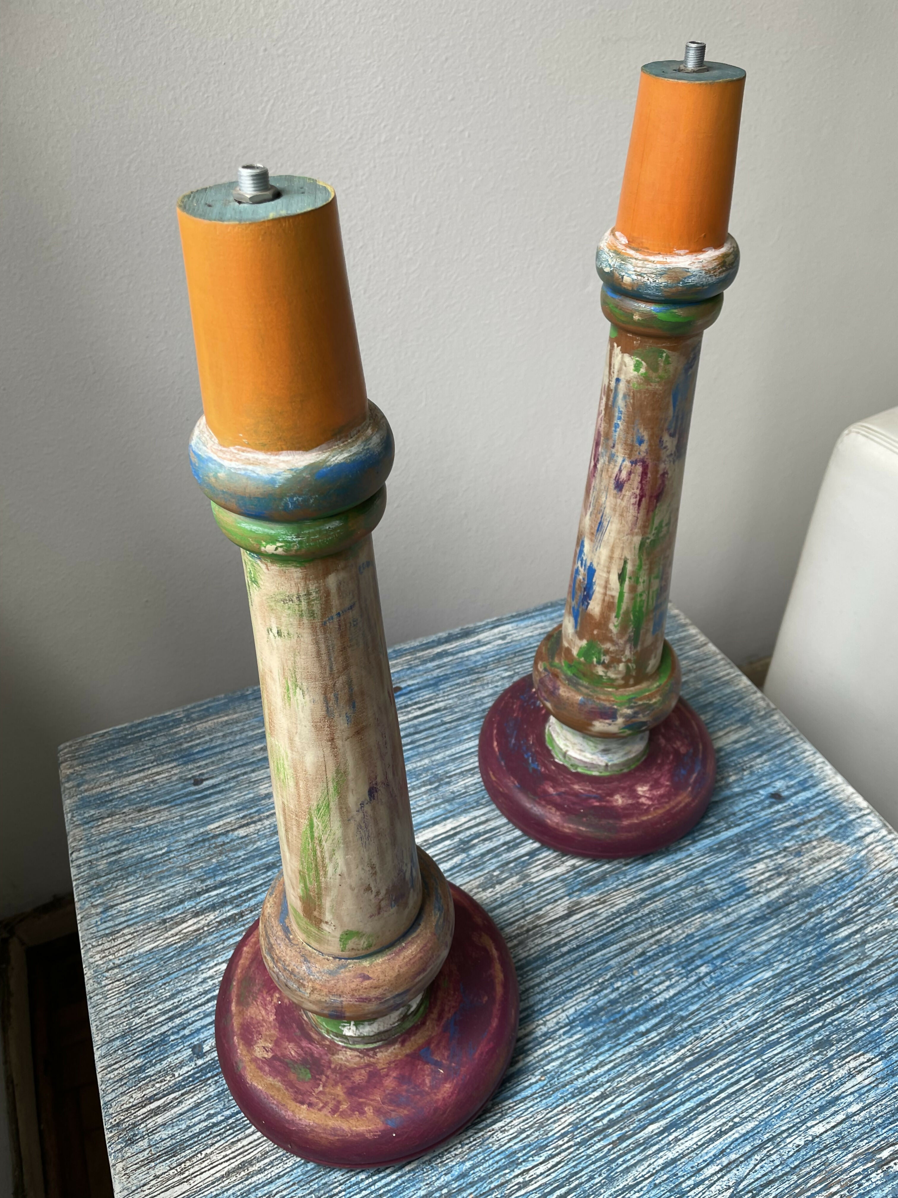 Par de base para abajur em madeira com pintura