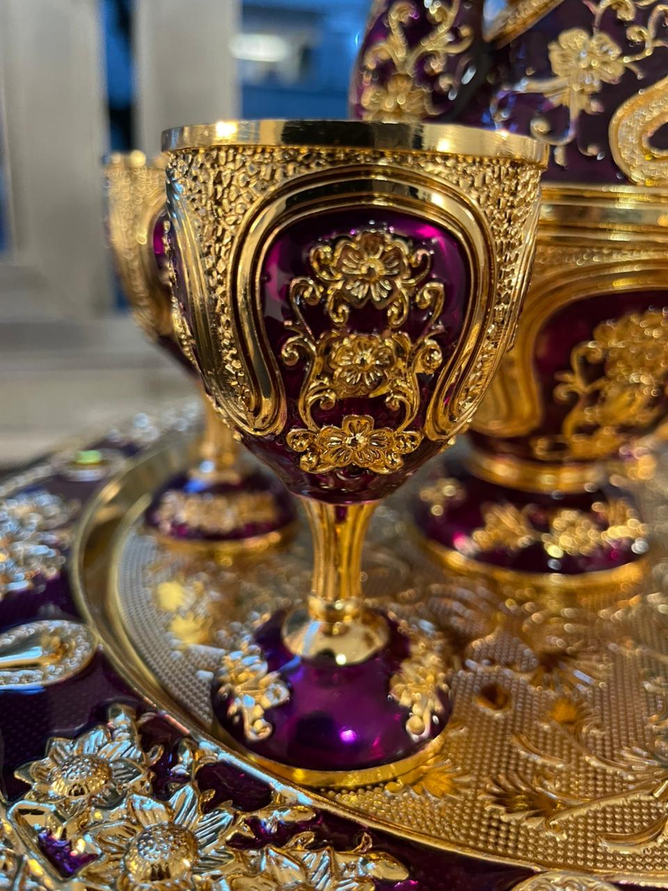 Conjunto para café turco em metal dourado
