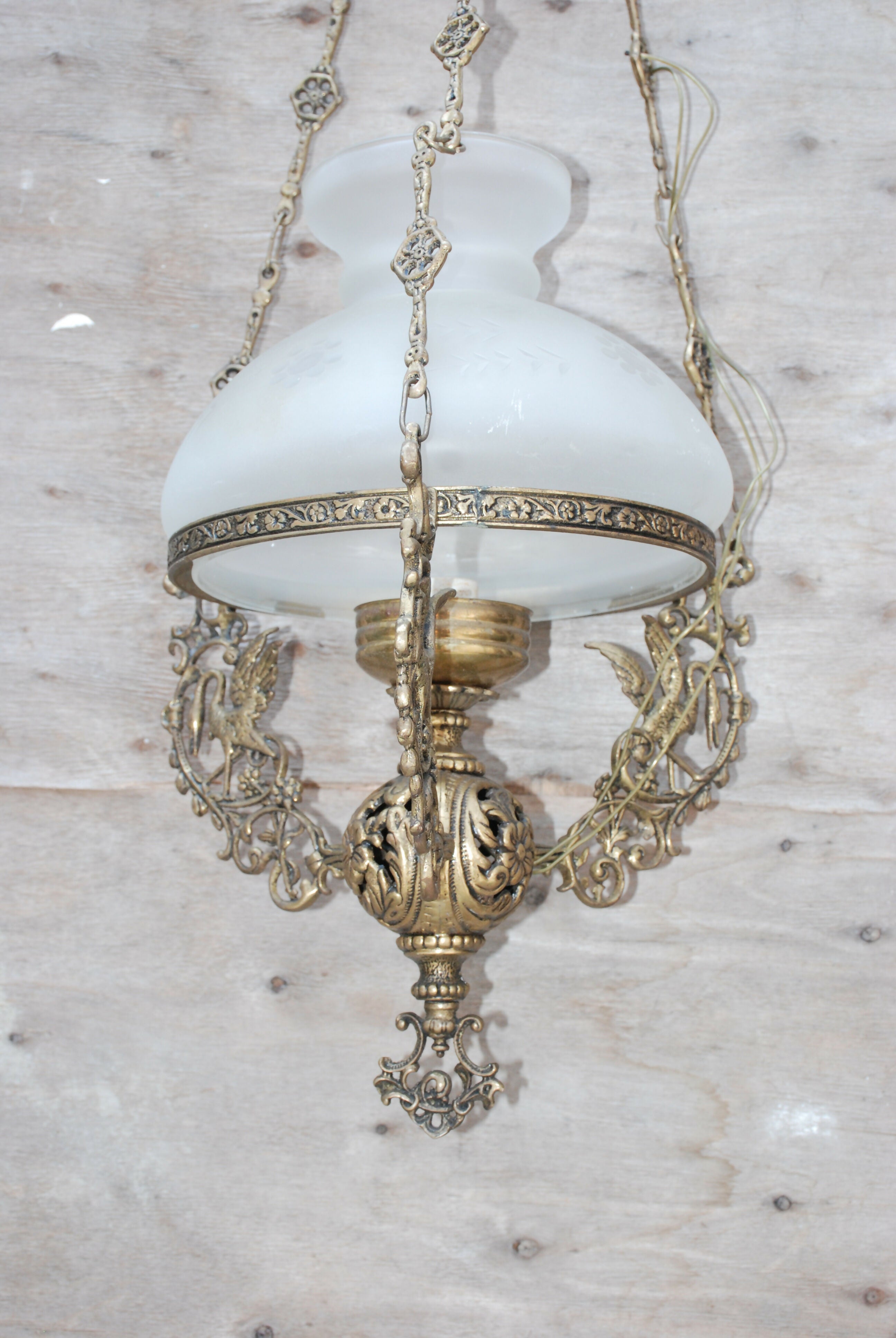 lustre / luminária pendente em bronze antigo com cupula 80 x 35
