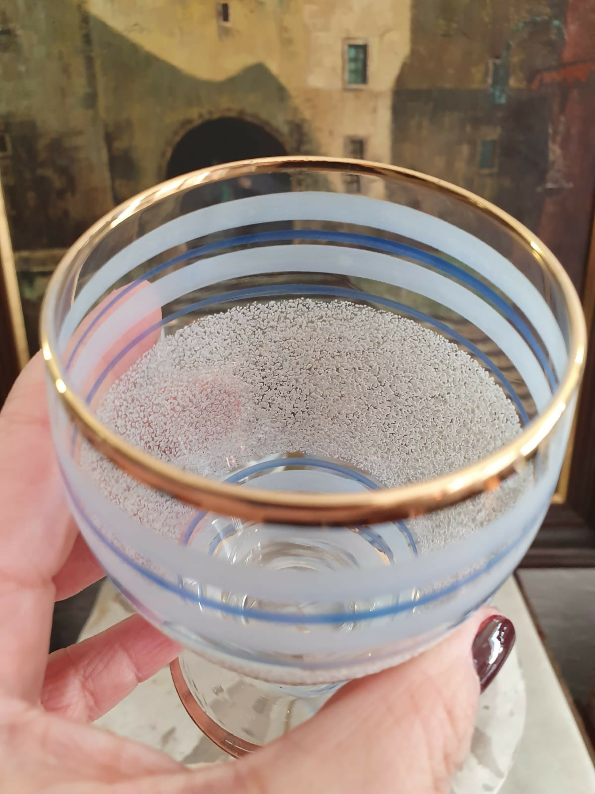 Conjunto incrível para refresco com 1 jarra e 6 copos, em vidro anos 50, maravilhoso!