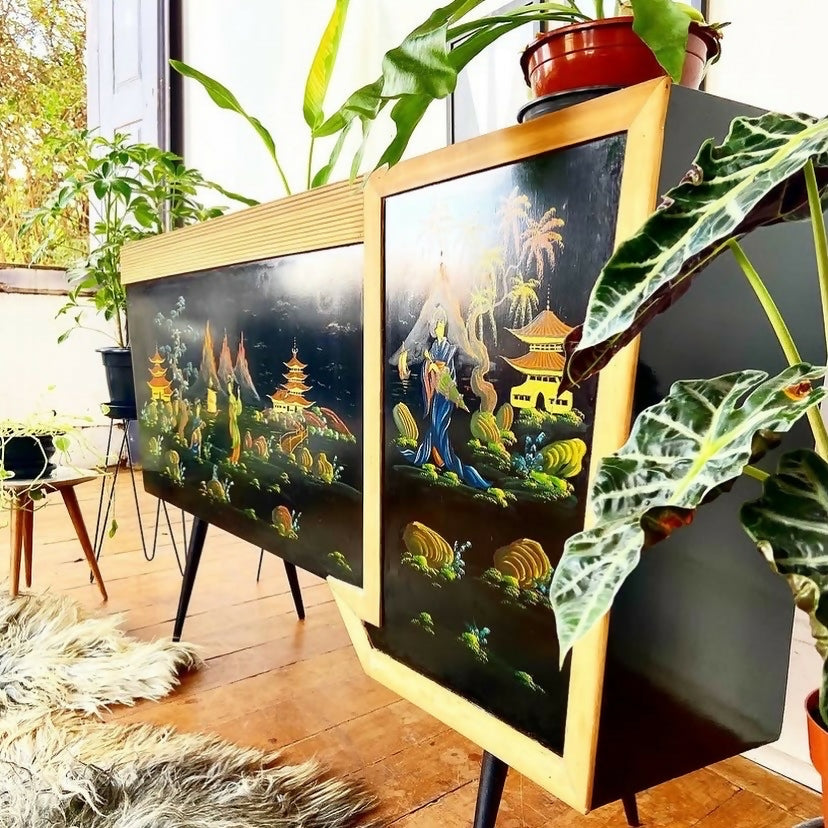 Barzinho oriental Chinoiserie pintado à mão (restaurado)