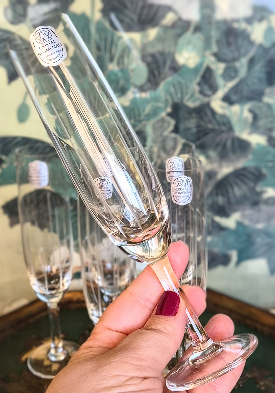  Conjunto de 6 taças flute espumante em cristal vintage de chumbo Blumenau.