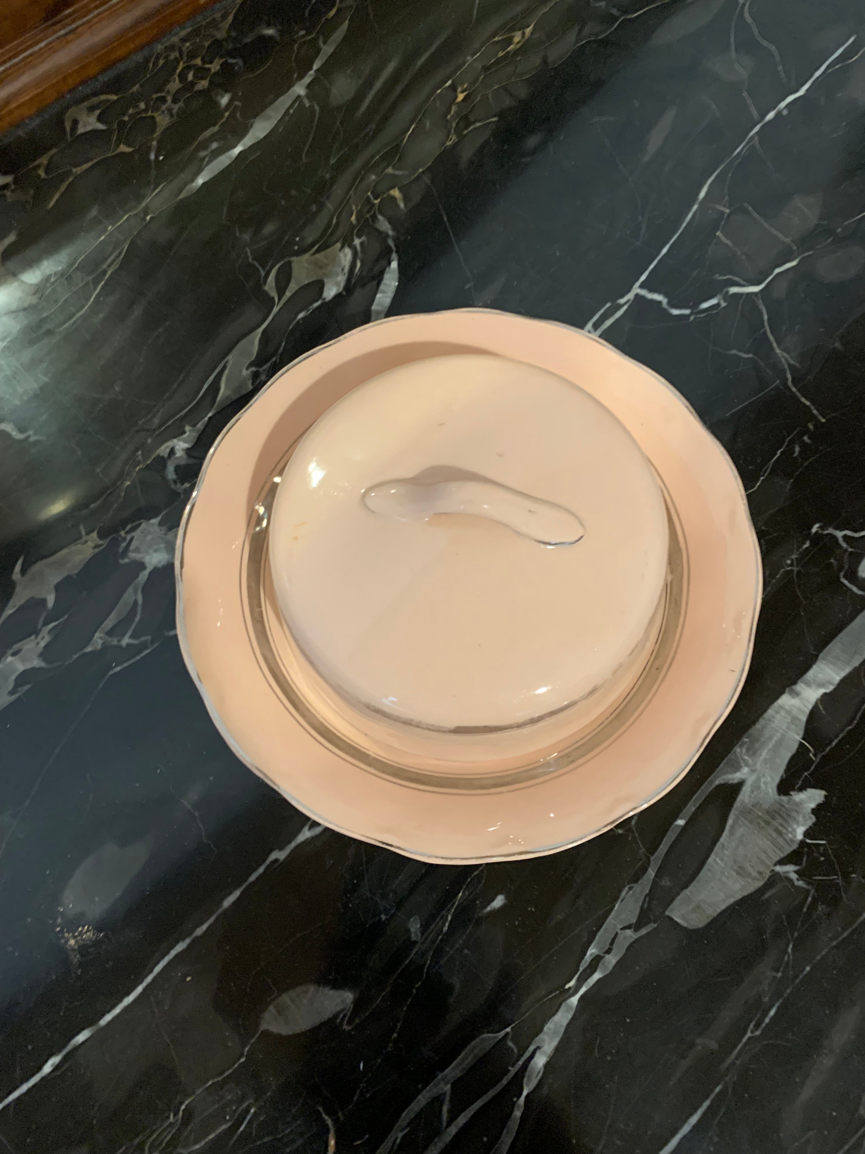 Rara e antiga manteigueira inglesa Grindley Rose Petal