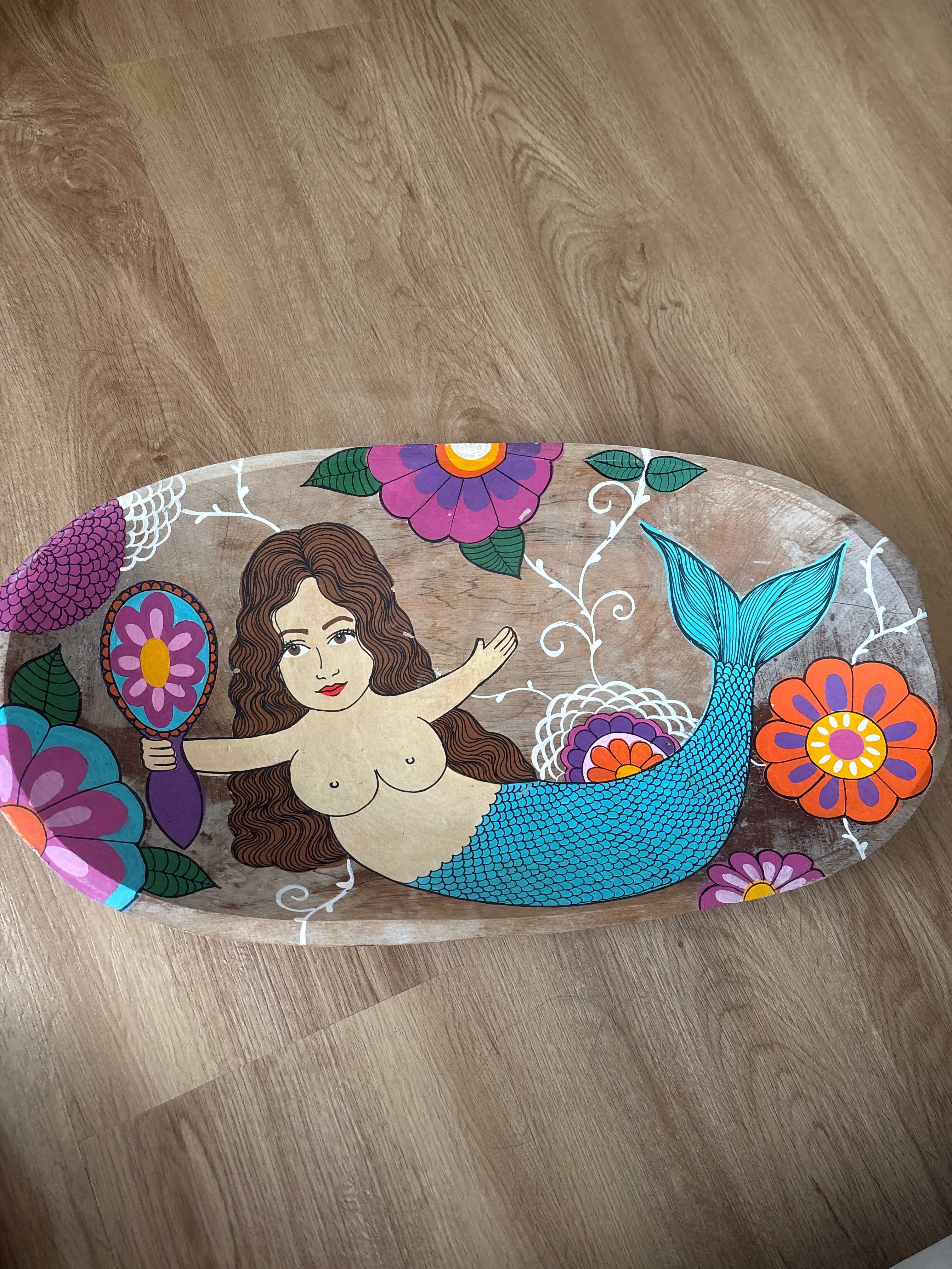 Gamela em madeira pintada a mão - Sereia 