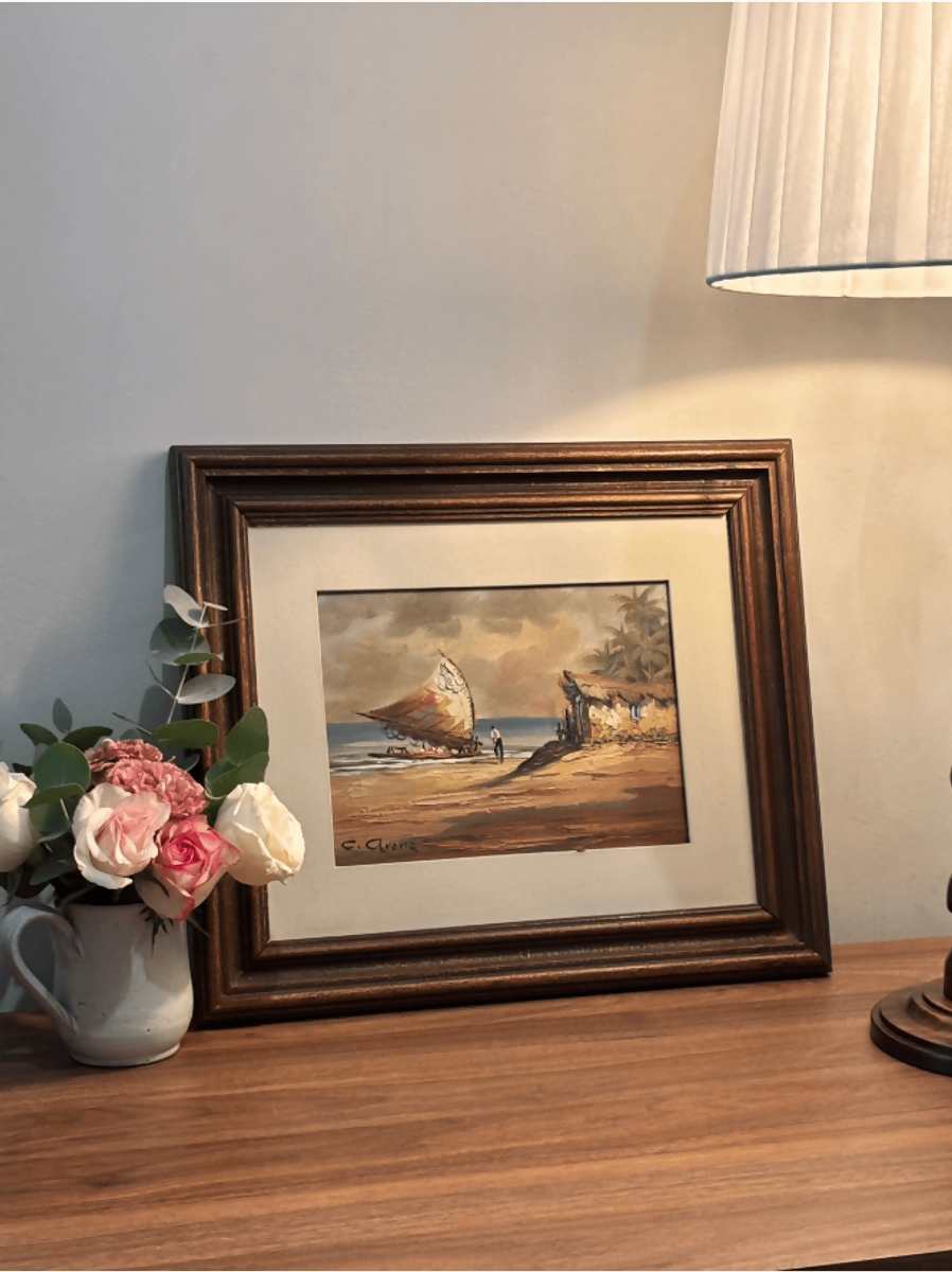 Quadro | Óleo sobre tela | Marinha com jangada, atribuída a Cláudio Arena
