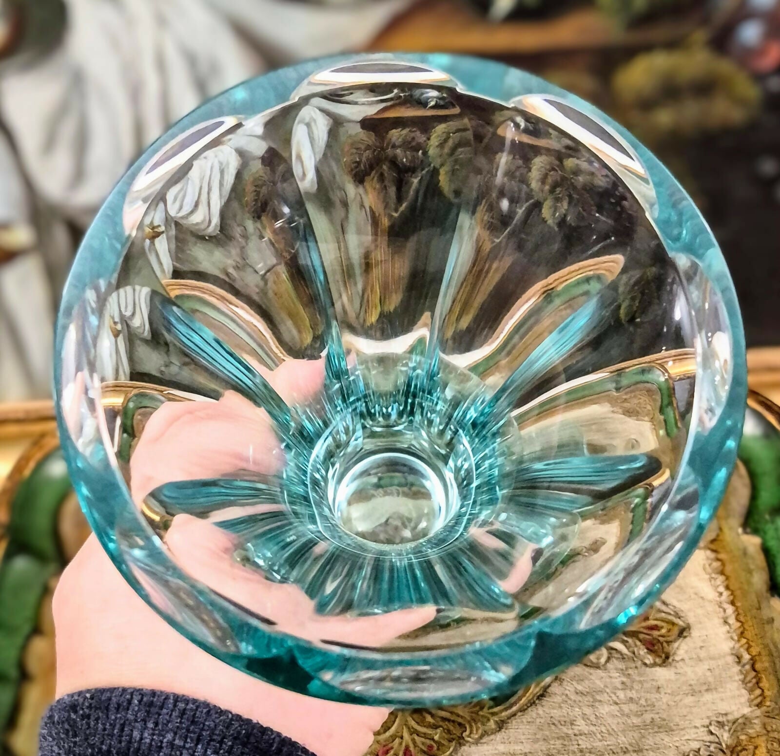 Vaso em bloco de cristal Moser em cor água marinha maravilhoso e impecável!