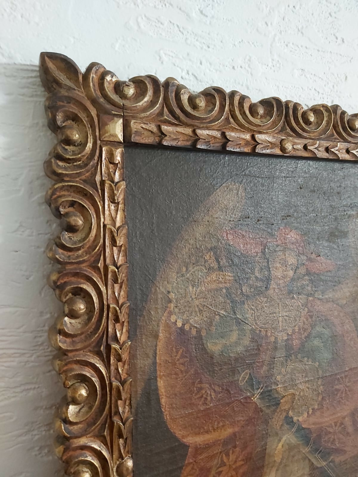 Quadro pintura, óleo sobre tela, representando São Miguel Arcanjo, escola Cusquenha.