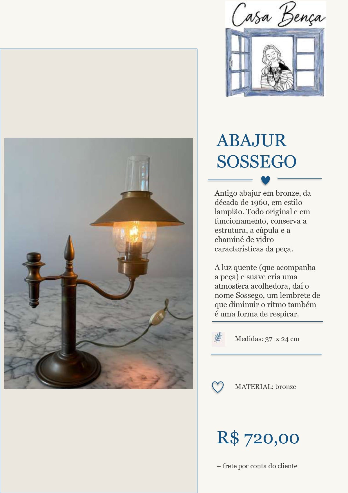 Abajur em bronze - Abajur "Sossego"