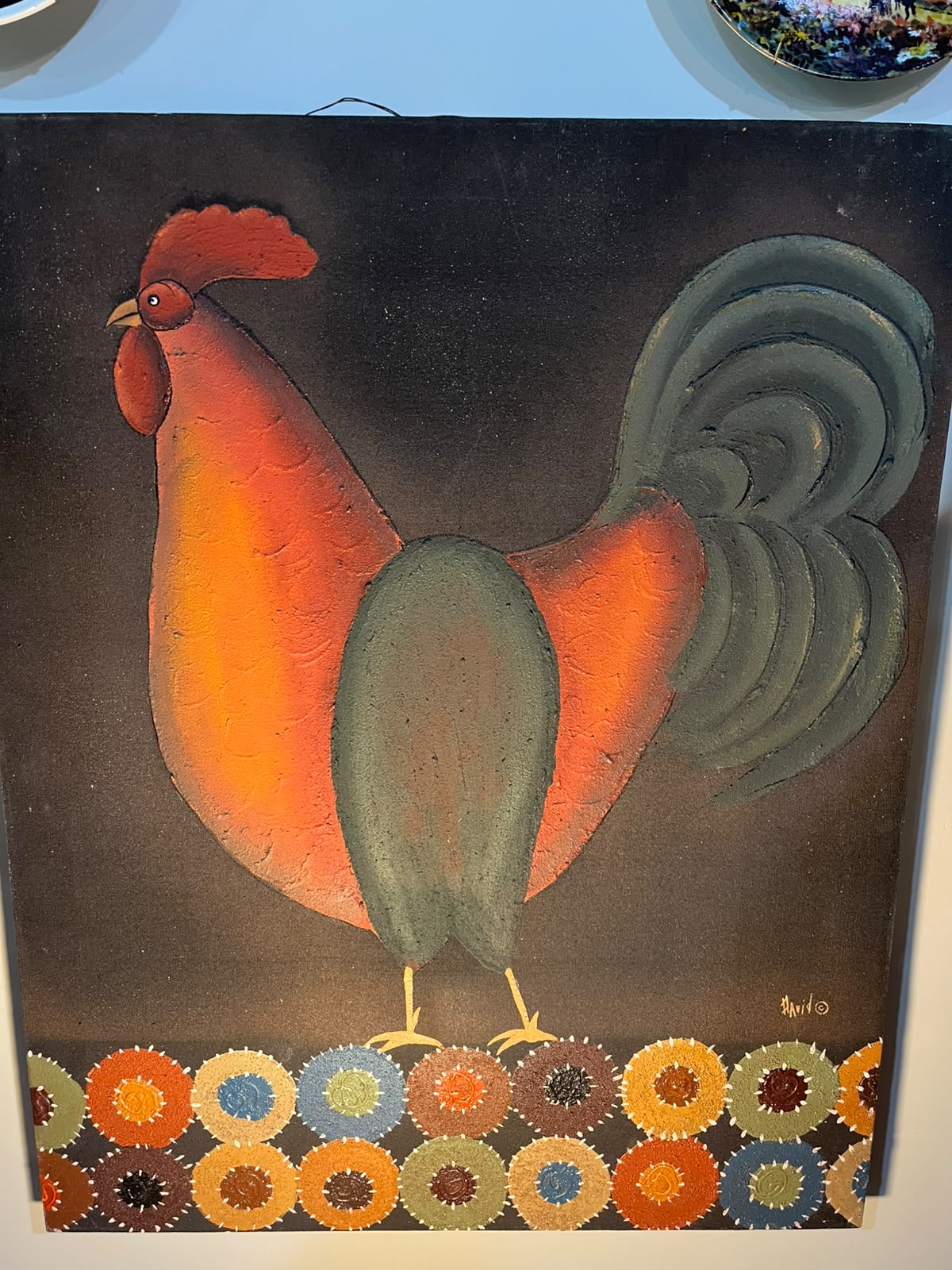 Quadro Decorativo Galo em Pintura Texturizada sobre Tela – 58,5 x 73 cm