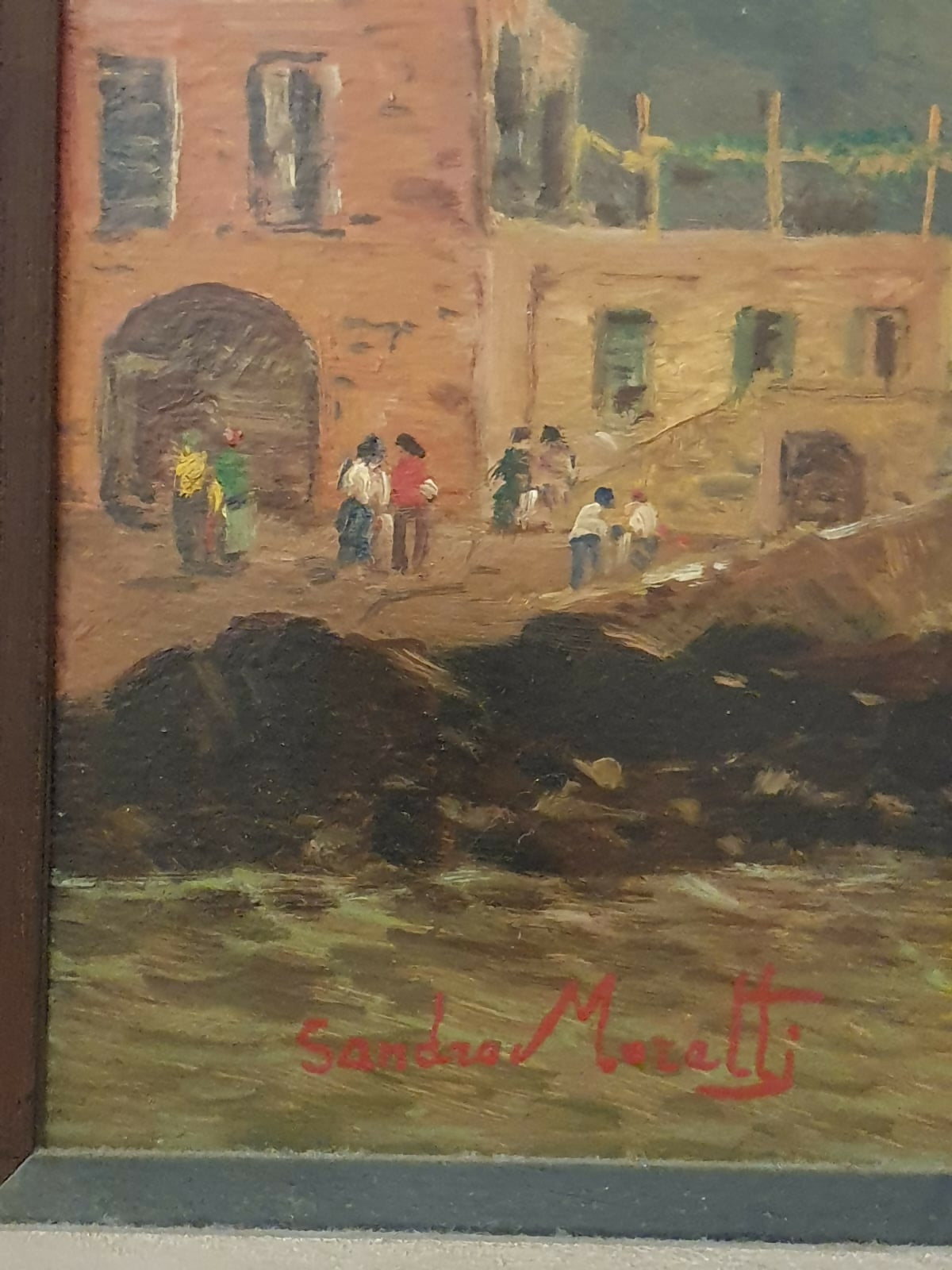 Quadro, pintura a óleo sobre madeira " Villaggio di Pescatori" de Sandro Moretti. Pintura linda e impecável!