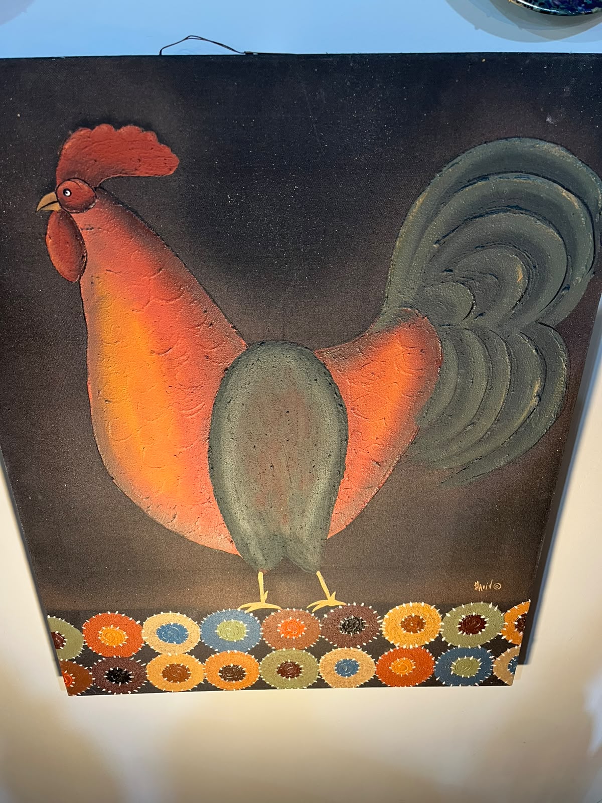 Quadro Decorativo Galo em Pintura Texturizada sobre Tela – 58,5 x 73 cm