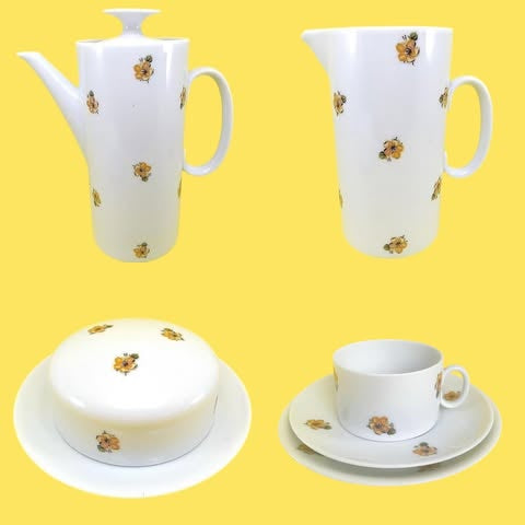 Jogo de chá Porcelana Renner com flores amarelas