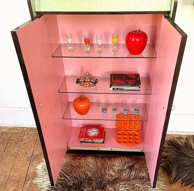 Conjunto de fórmica verde água e rosa anos 50