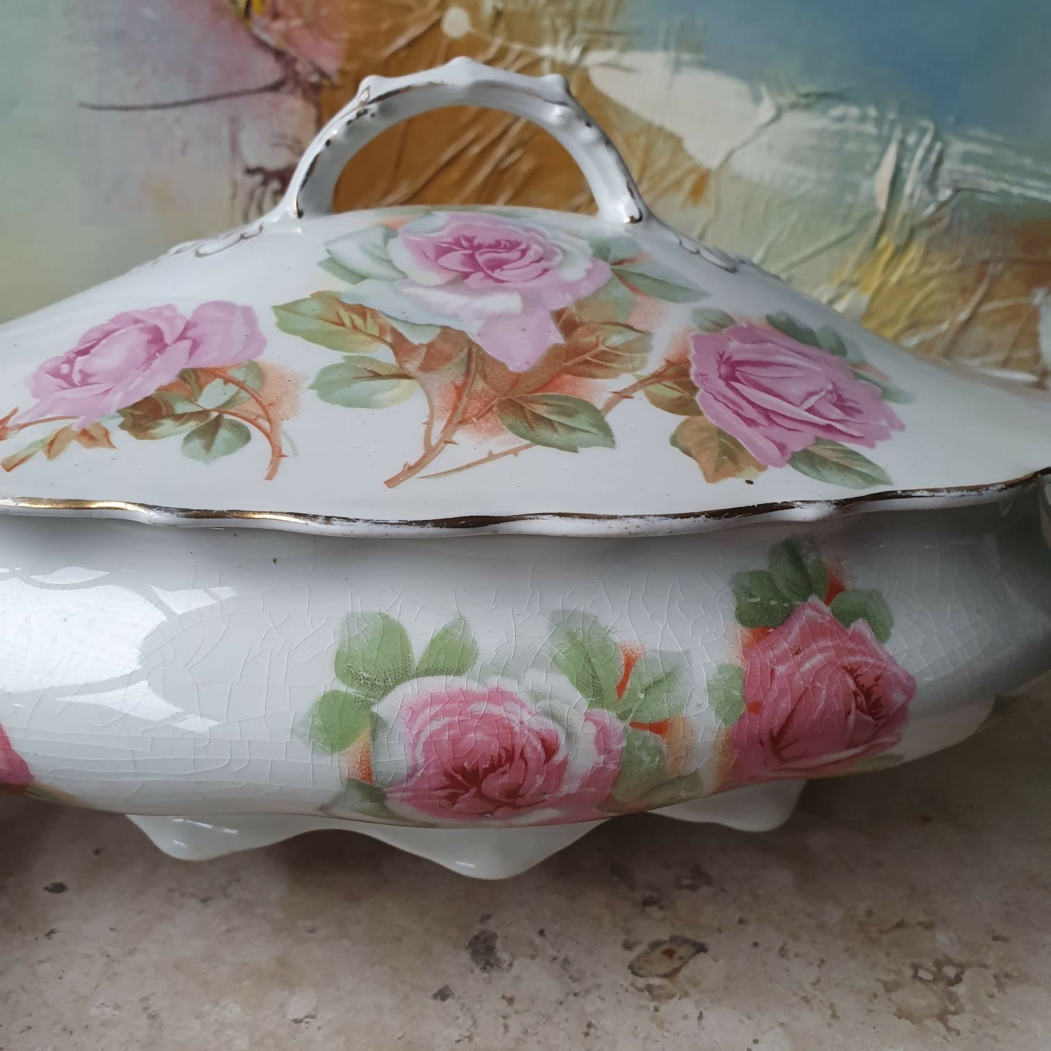 Sopeira inglesa século XIX floral, linda para decoração.