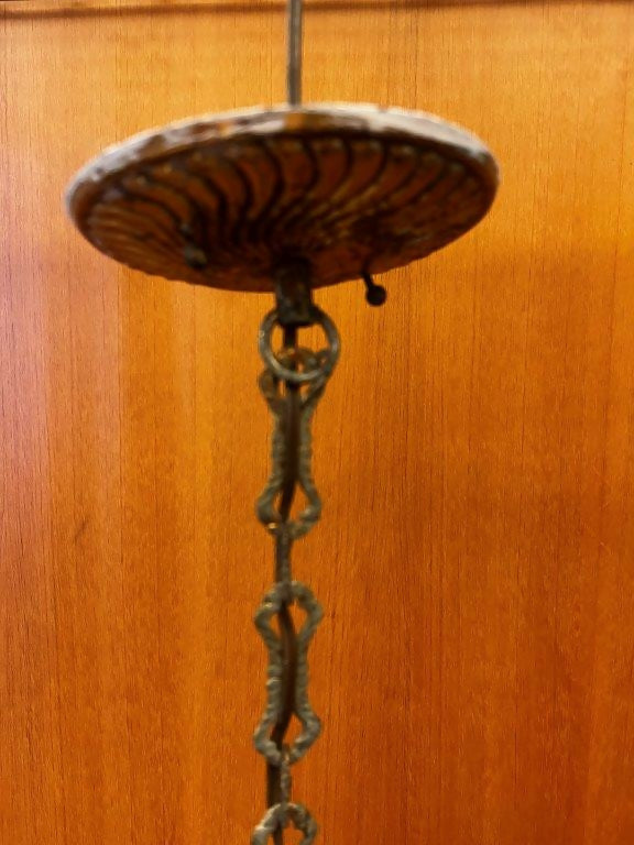 Antigo Lustre pendente bola de metal e cristais