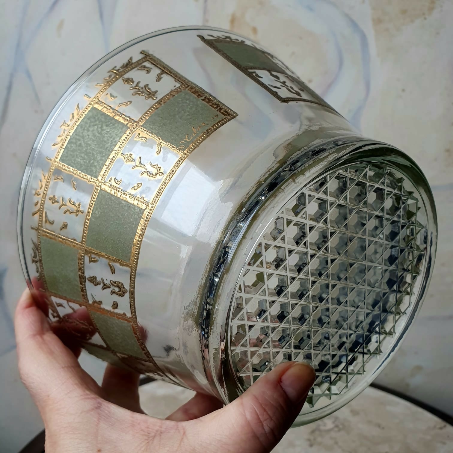 Balde de gelo da linha Prado da Culver Glassware, revestido em ouro 22k, anos 50-60.