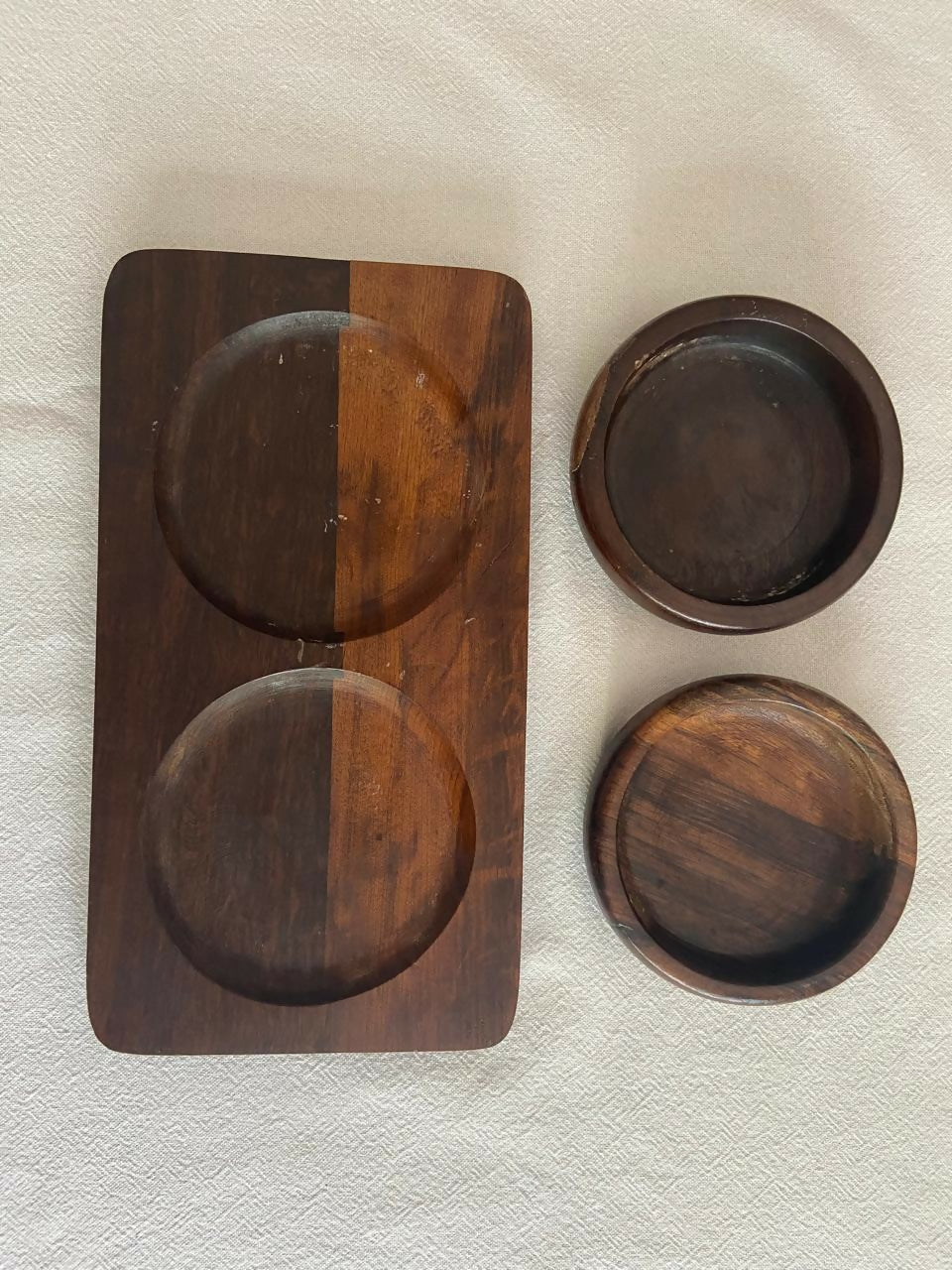 Conjunto de petisqueira com 2 bowls em madeira nobre (DMPS_045)