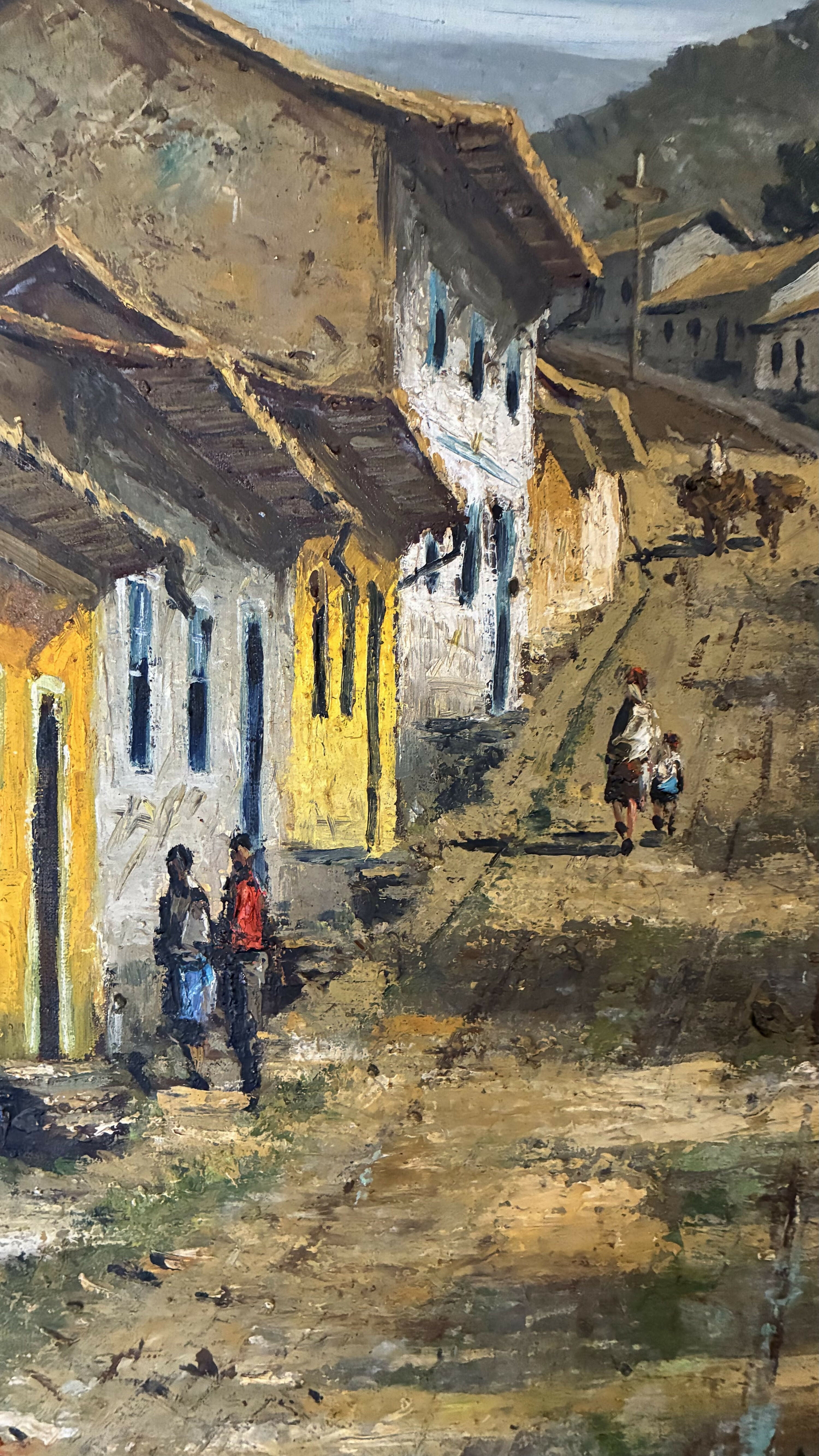 Quadro Óleo Sobre Tela Antigo de Paisagem histórica