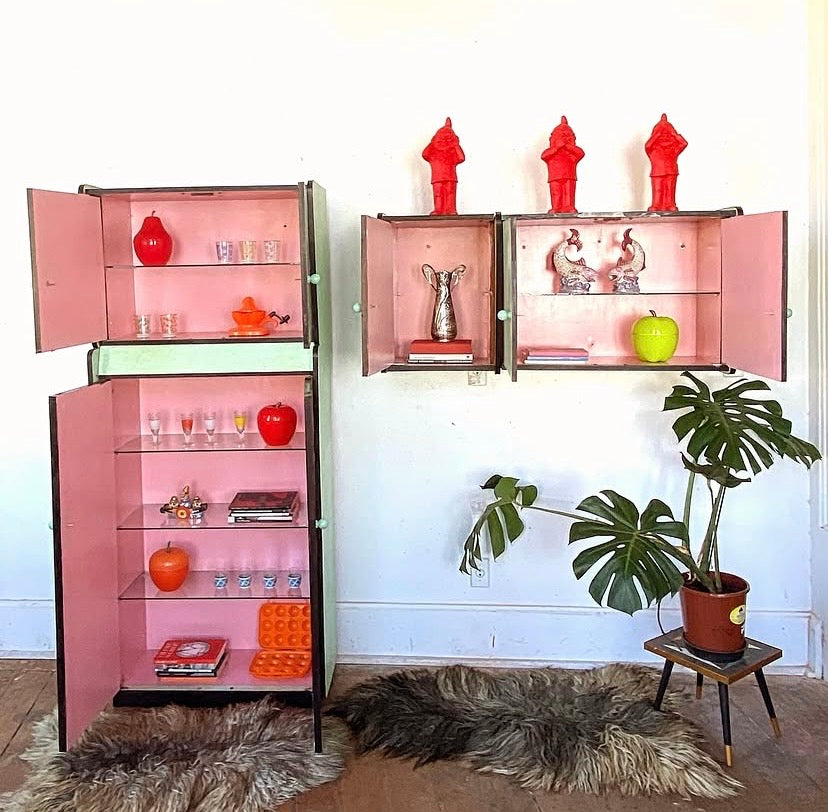 Conjunto de fórmica verde água e rosa anos 50