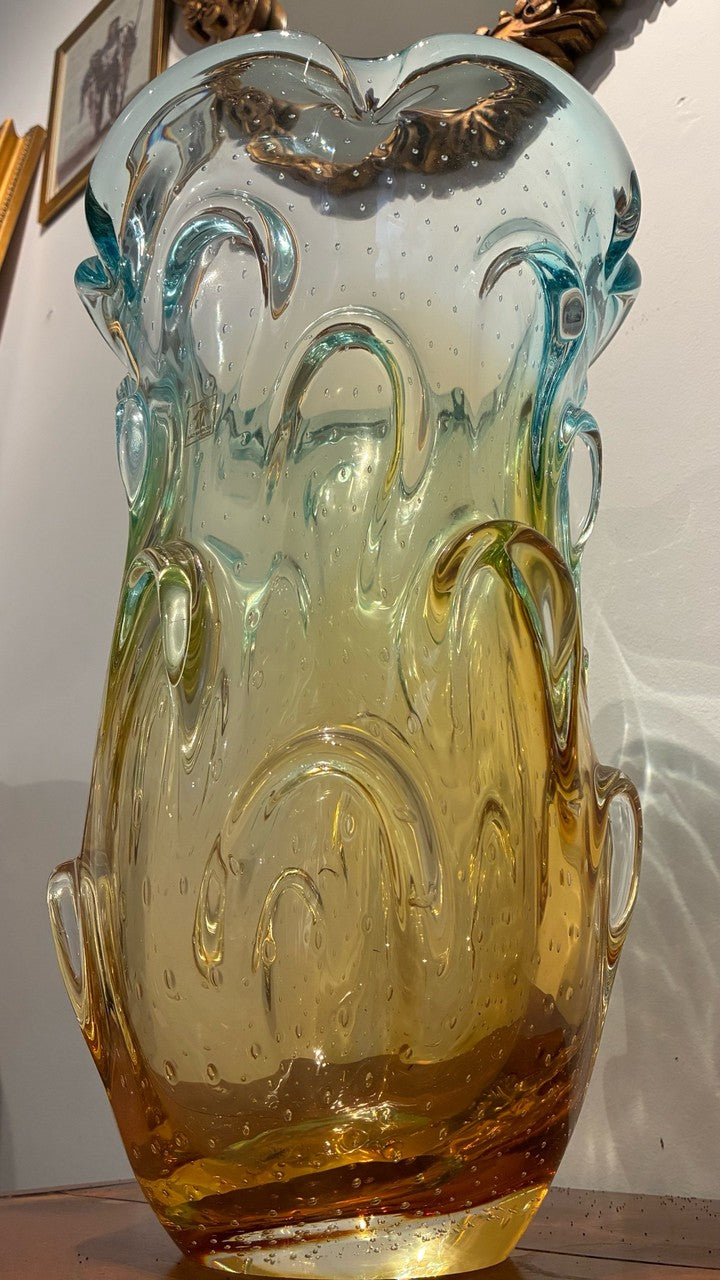 Vaso de Vidro Murano Bicolor (Amarelo e azul) 