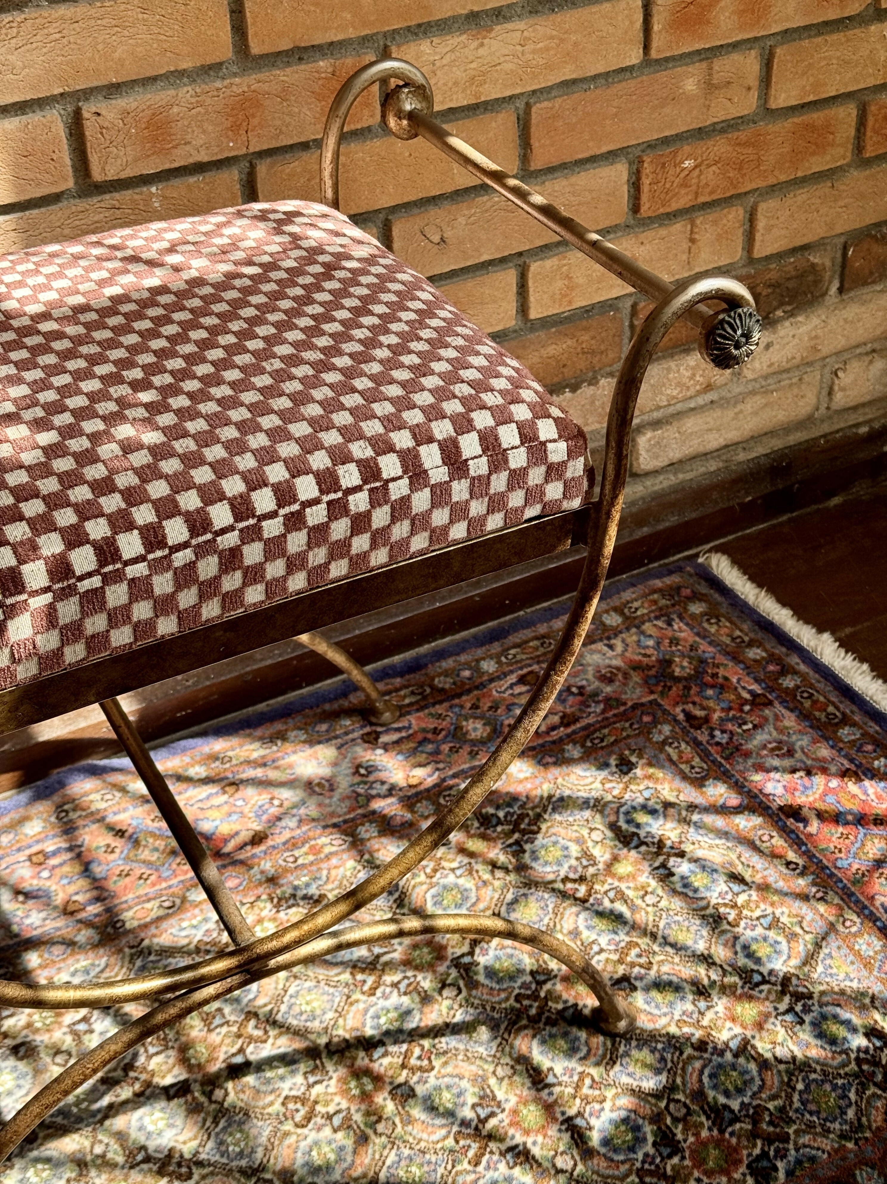 Banquetas Ferro Dourado Antigo Almofadas Tecido Jacquard Branco Casa (valor unitário)