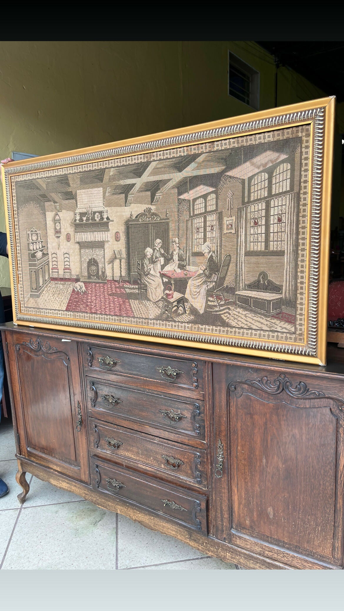 QUADRO GRANDE ANTIGO FABRICADO EM TECIDO