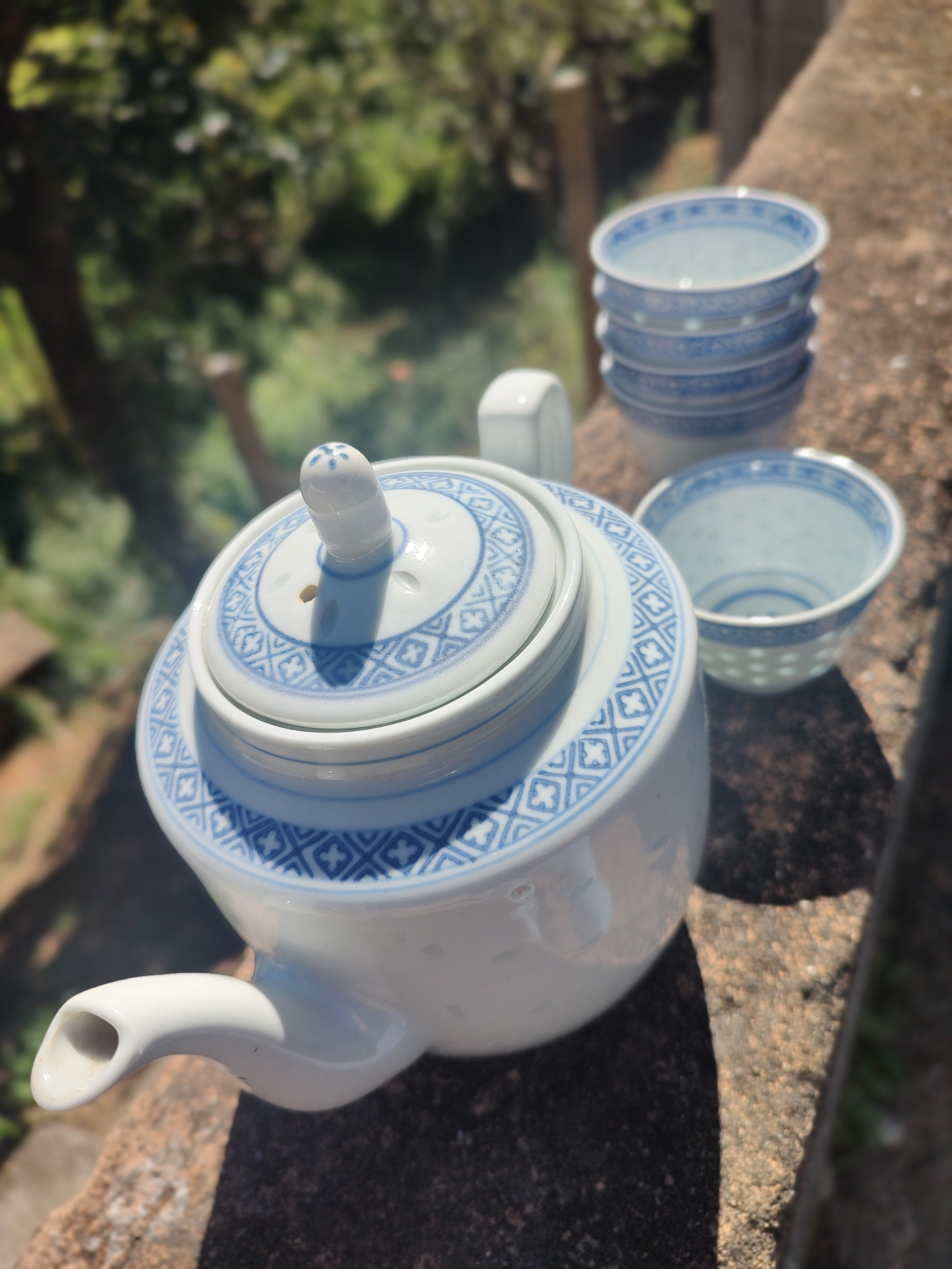 Raro Conjunto Chinês vintage para chá com padrão Grão de arroz - anos 80