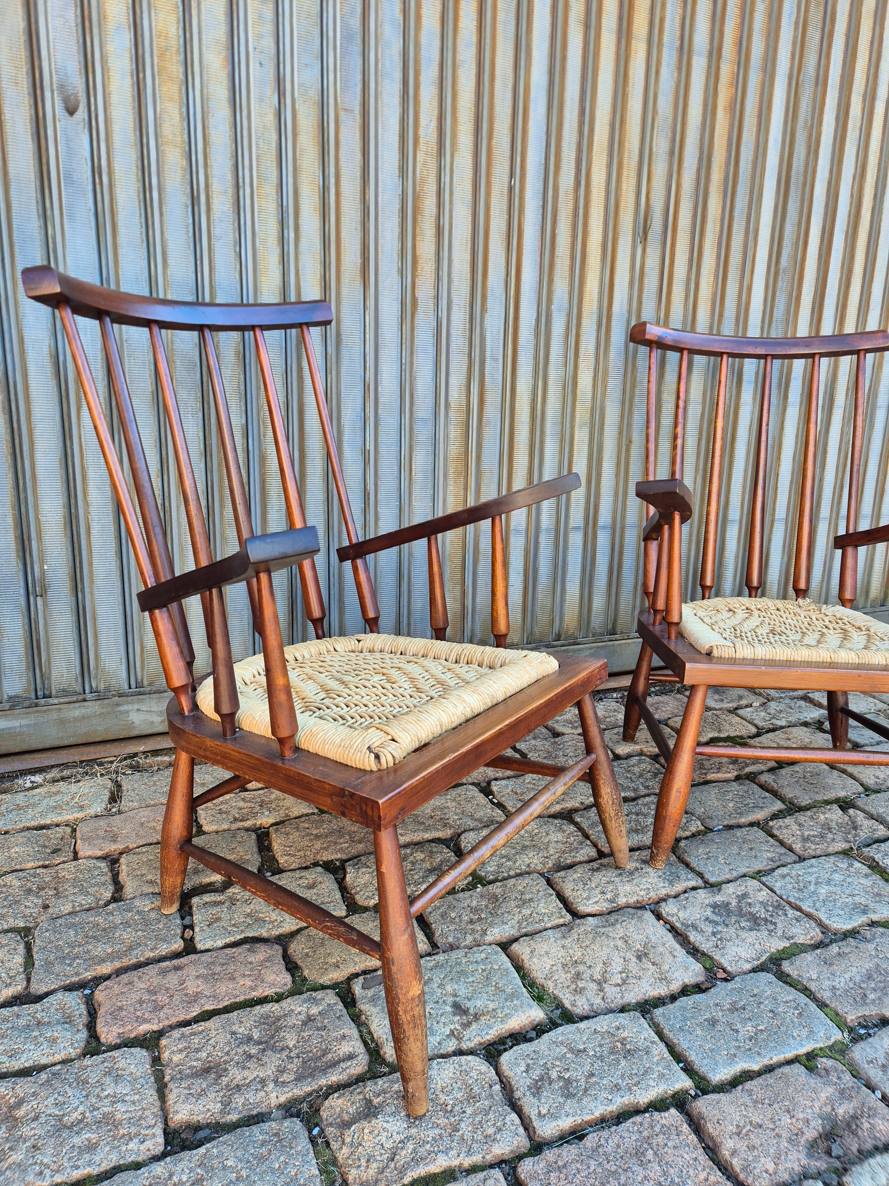 4 poltronas Country com madeira e palhinha 