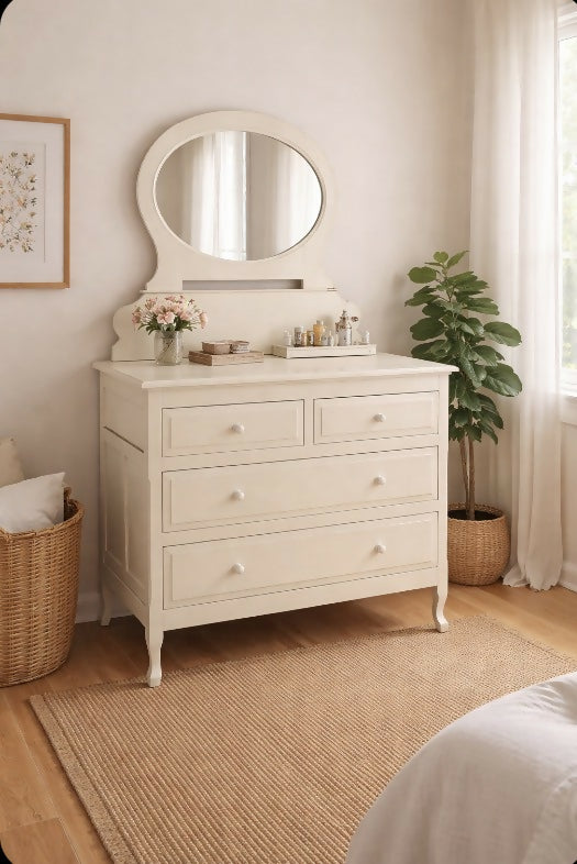 Cômoda / Penteadeira Laqueada em branco com espelho