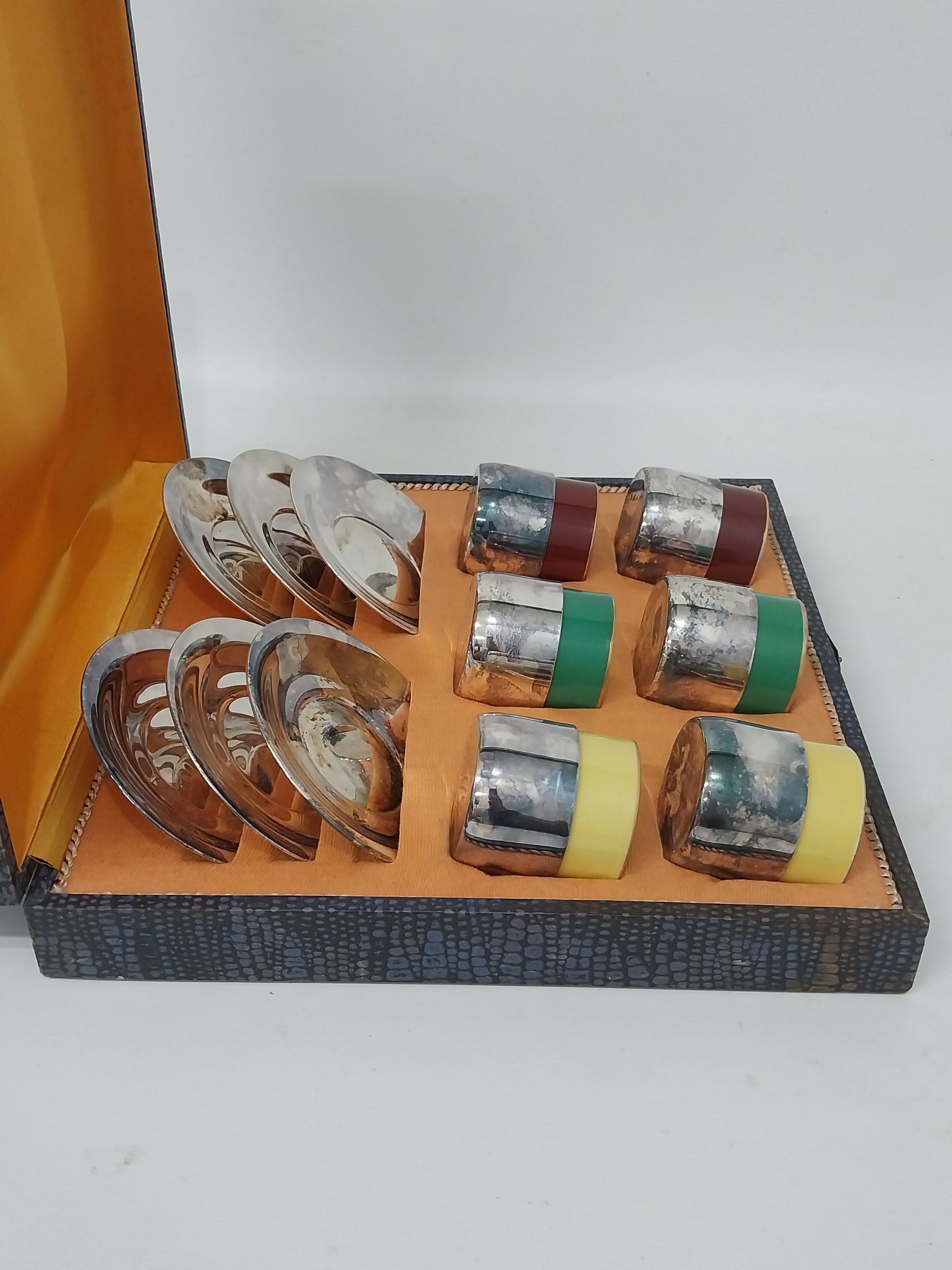 Jogo de Café Antigo Cristofolli Prata 90 com Porcelana Mauá