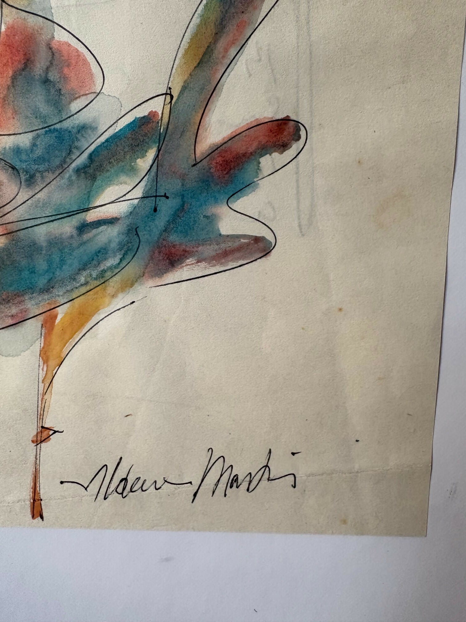 Quadro com aquarela Galo assinada Aldemir Martins