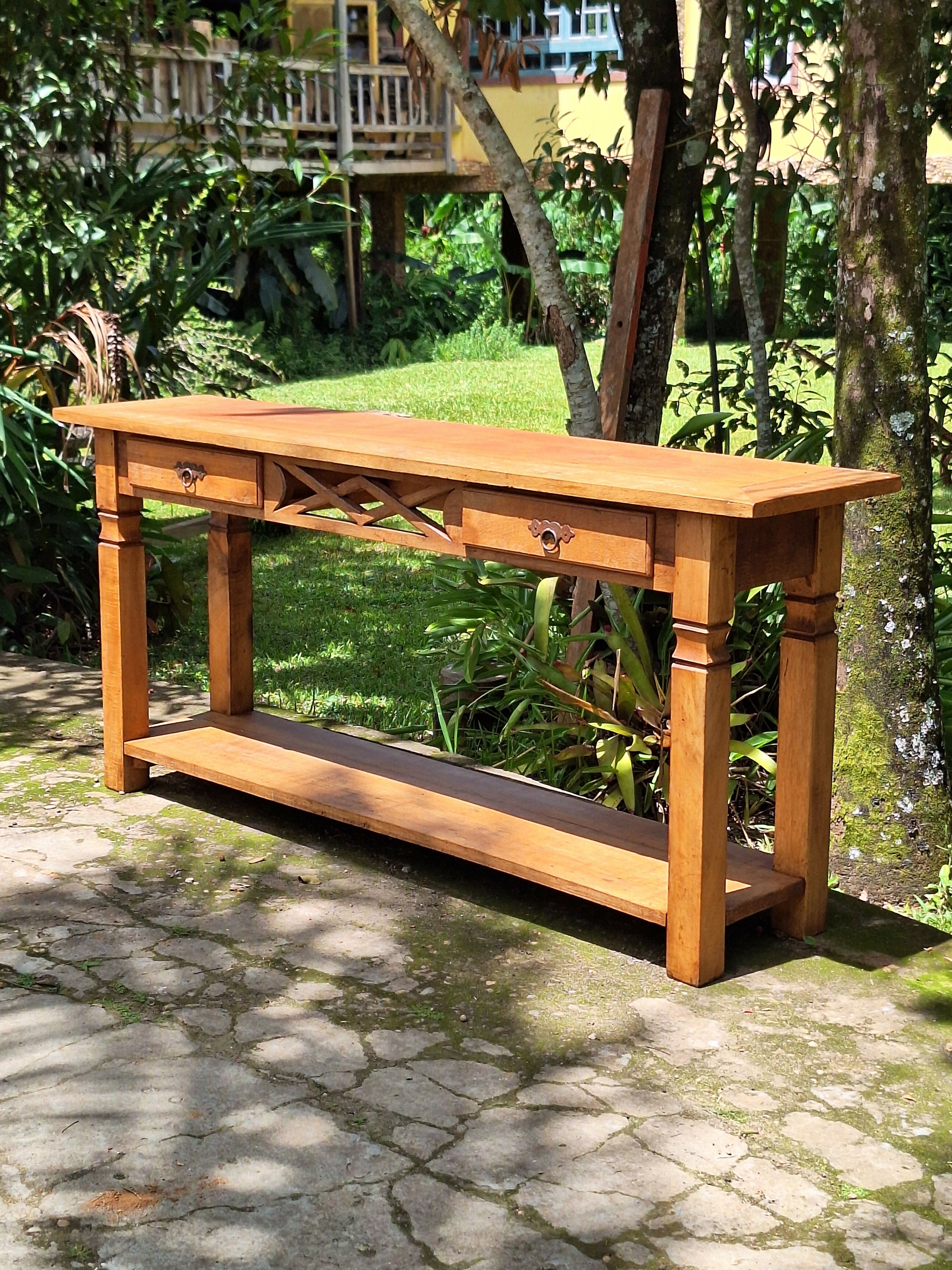 Mesa Aparador com Prateleira Madeira Maciça Garimpo Mineiro