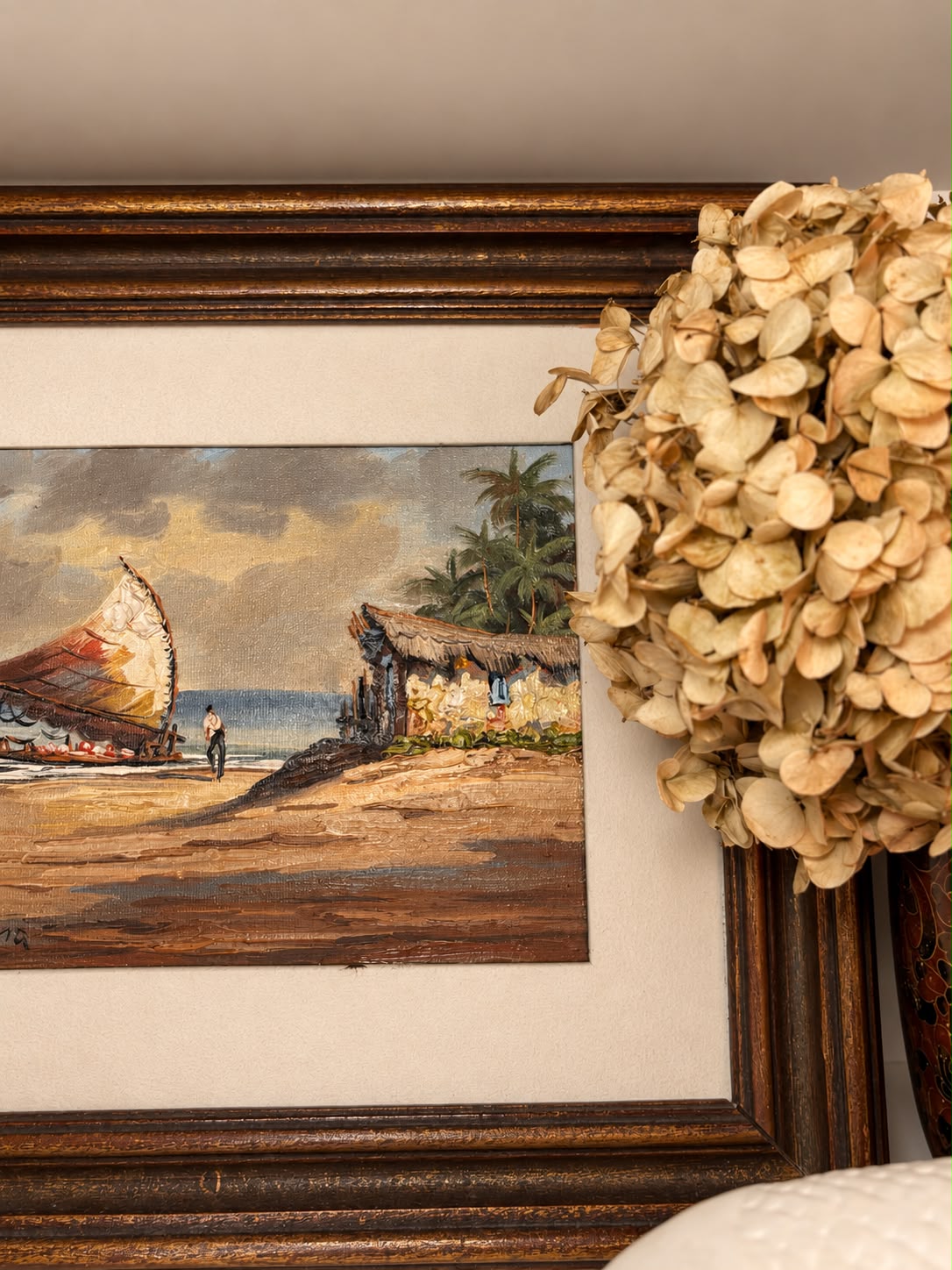 Quadro Marinha com Jangada em Óleo sobre Tela, Assinado C. Arena