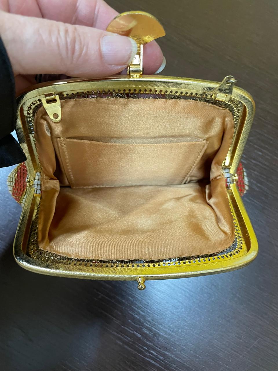Bolsa de festa vintage em malha de metal esmaltada para colecionadores