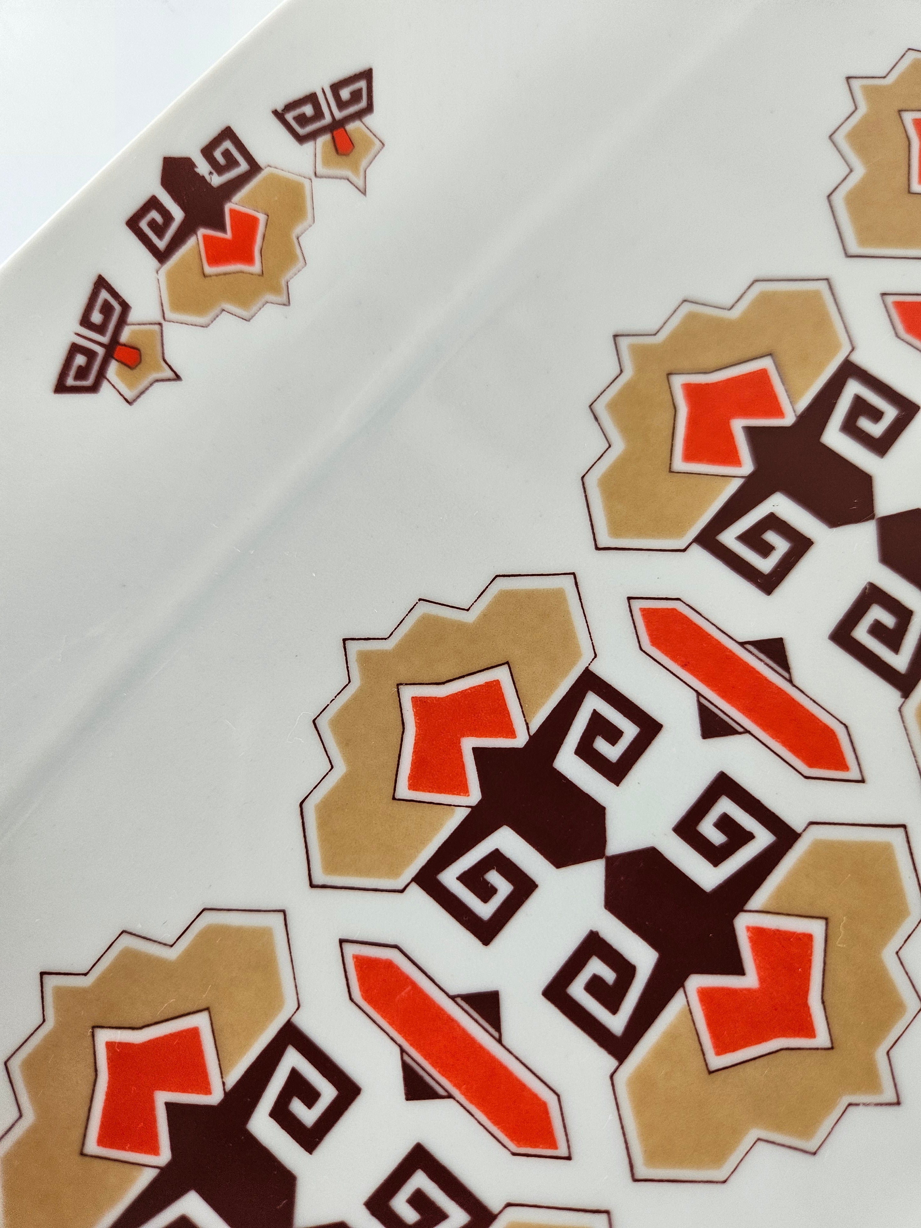 Travessa Retangular Porcelana Schmidt Anos 70/80 - Rara Estampa Geométrica Mid-Century