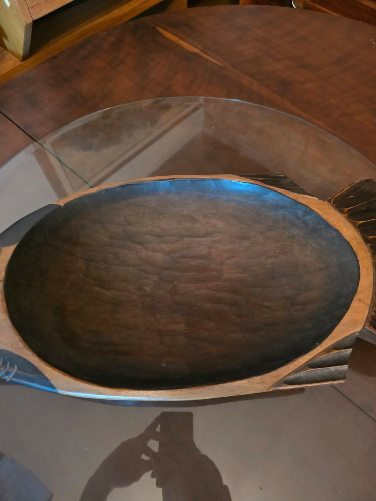 Antiga fruteira de madeira em madeira maciça em formato de Peixe