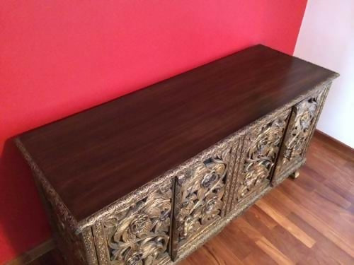 Buffet indiano raridade maravilho em madeira entalhada feito à mão 150x55