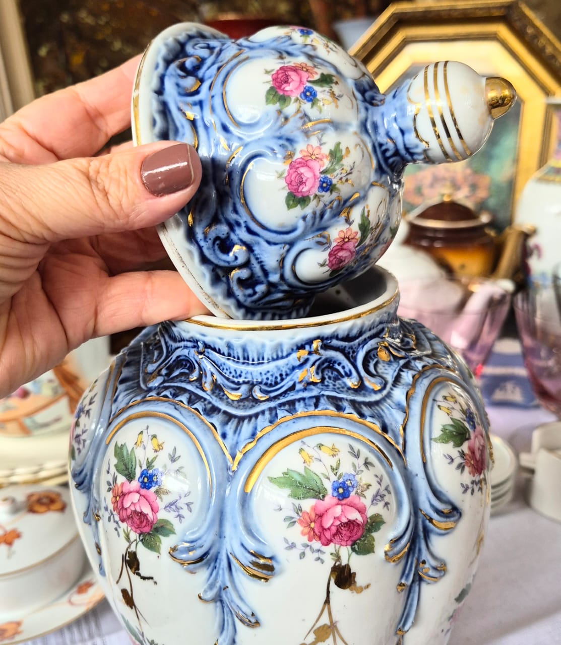  Potiche em porcelana São Sebastião de Pedreira, anos 40, excelente estado.