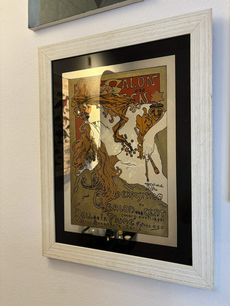 Quadro Espelhado com serigrafia da obra &quot;Salon des cent&quot;, de Alphose Mucha