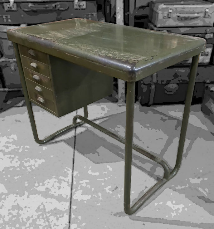 Mesa escrivaninha antiga de aço verde escuro - Estilo industrial