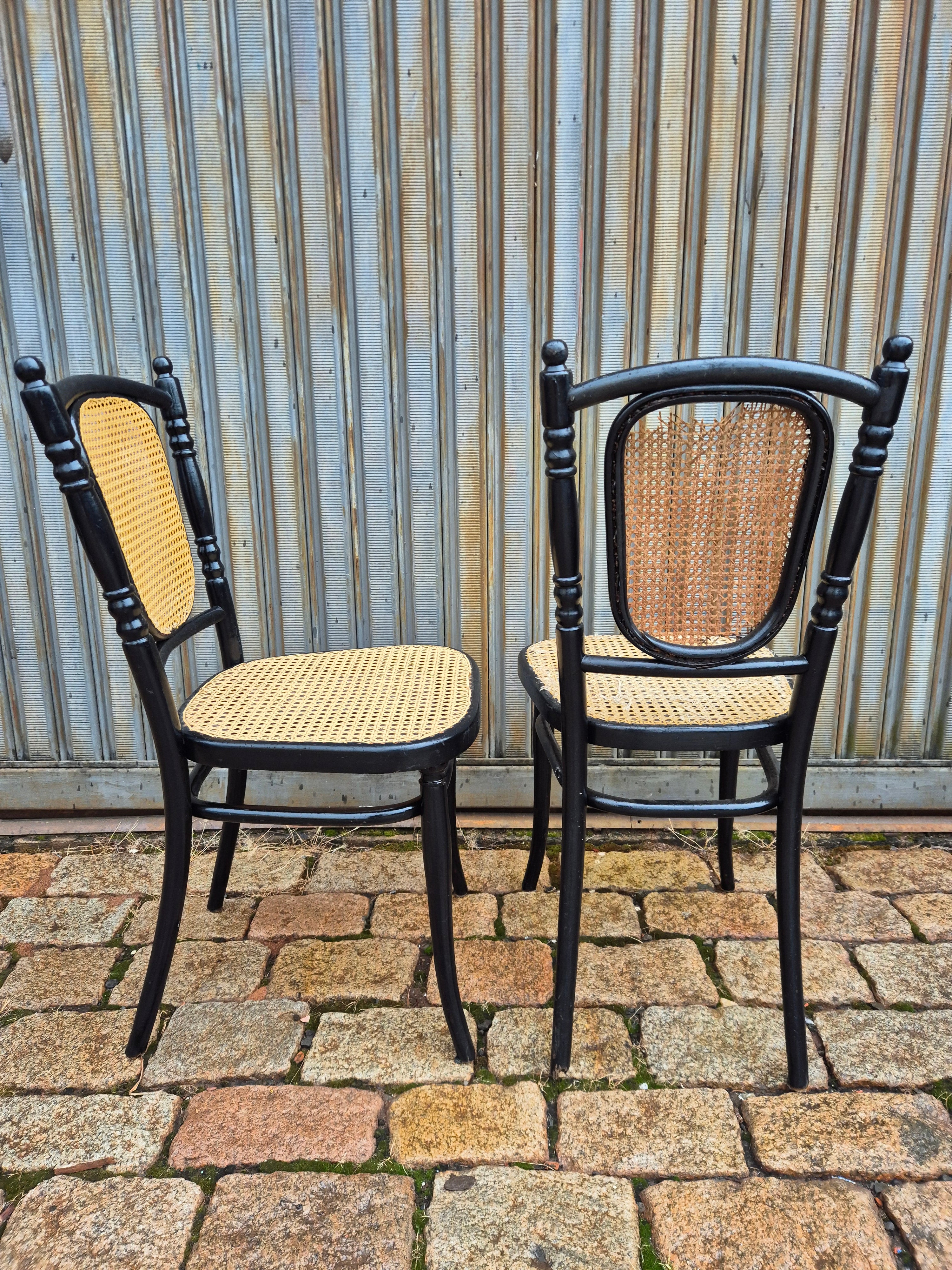 Set cadeiras originais Thonet pretas com palhinha 
