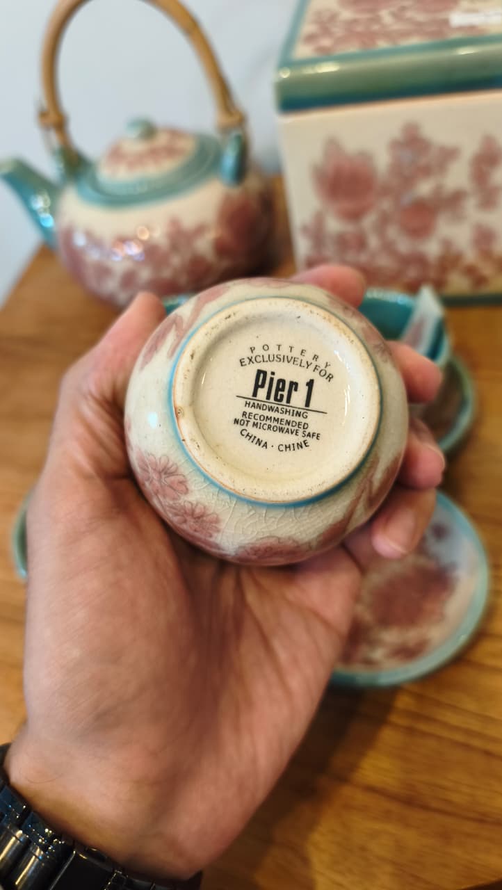 Conjunto De Chá Em Cerâmica Pier 1 Imports – Decoração Floral – 14 Peças